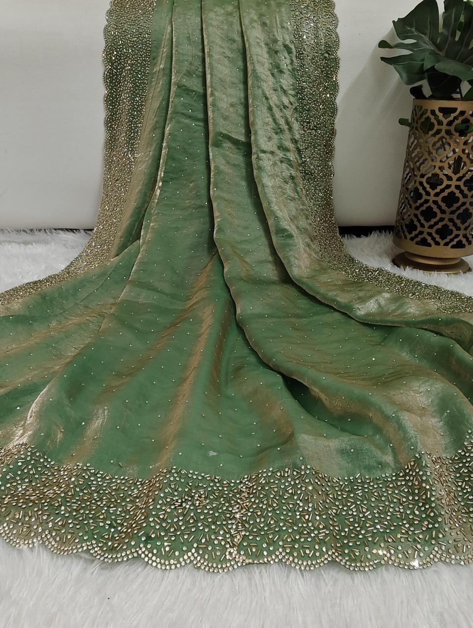 Beautifull Space Silk With Jarkhan Work Saree