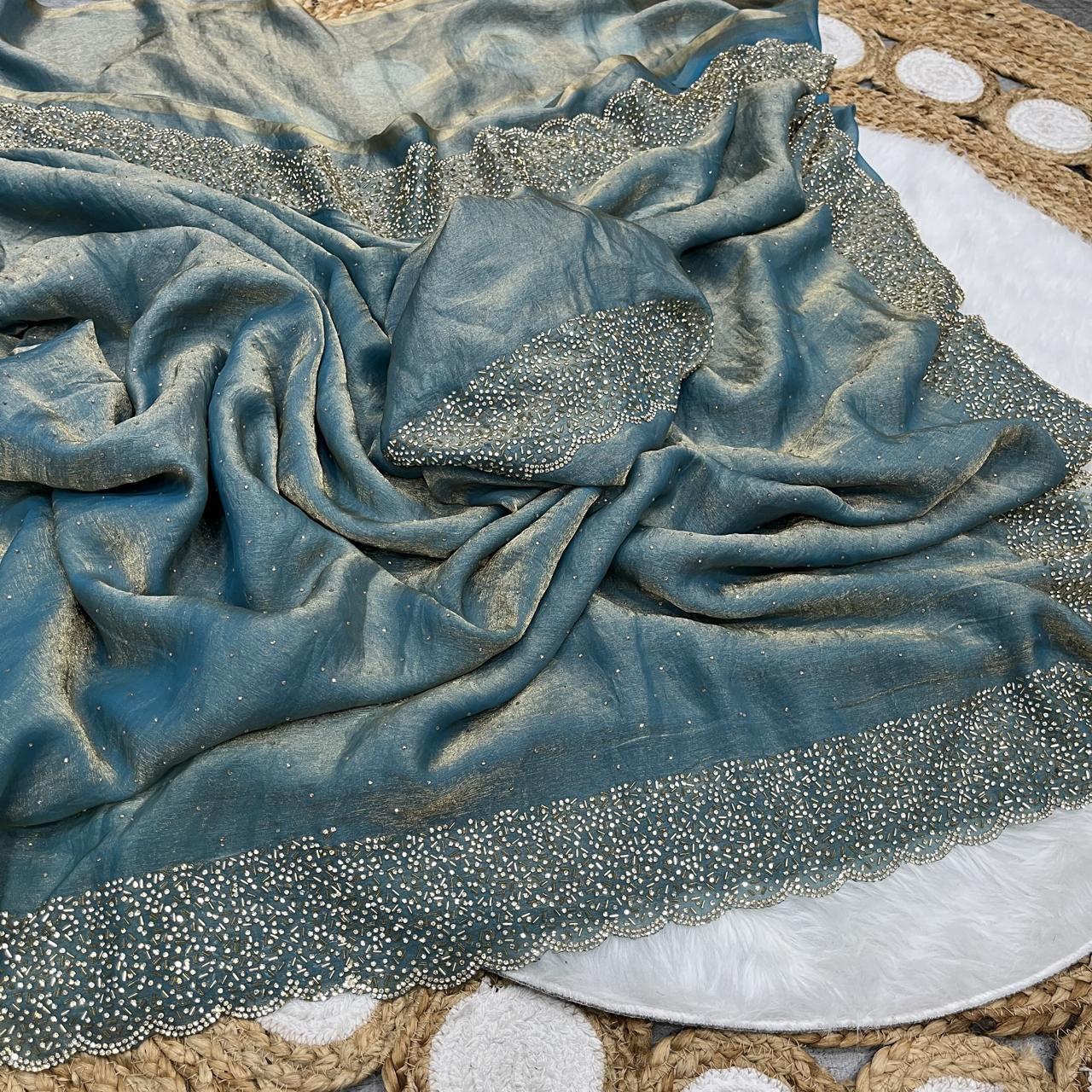 Beautifull Space Silk With Jarkhan Work Saree