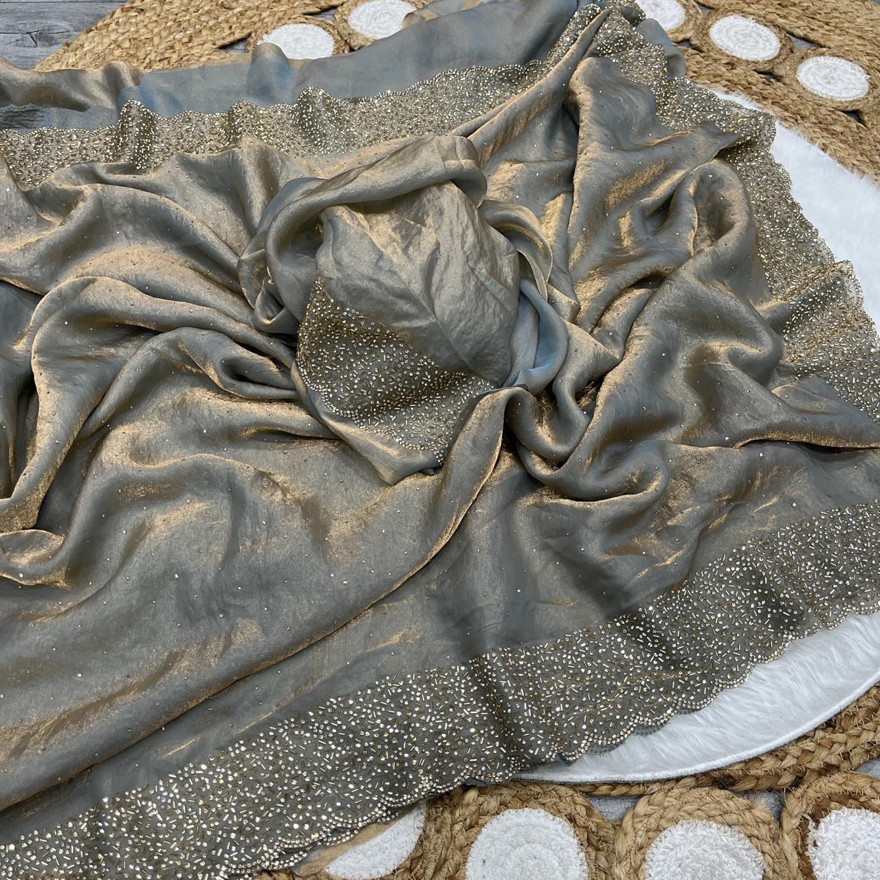Beautifull Space Silk With Jarkhan Work Saree