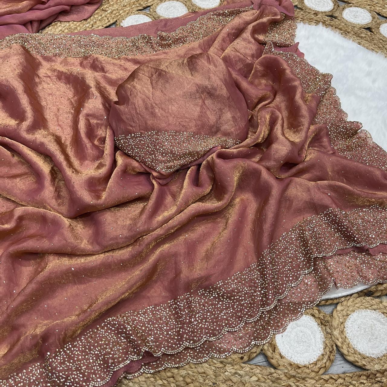 Beautifull Space Silk With Jarkhan Work Saree