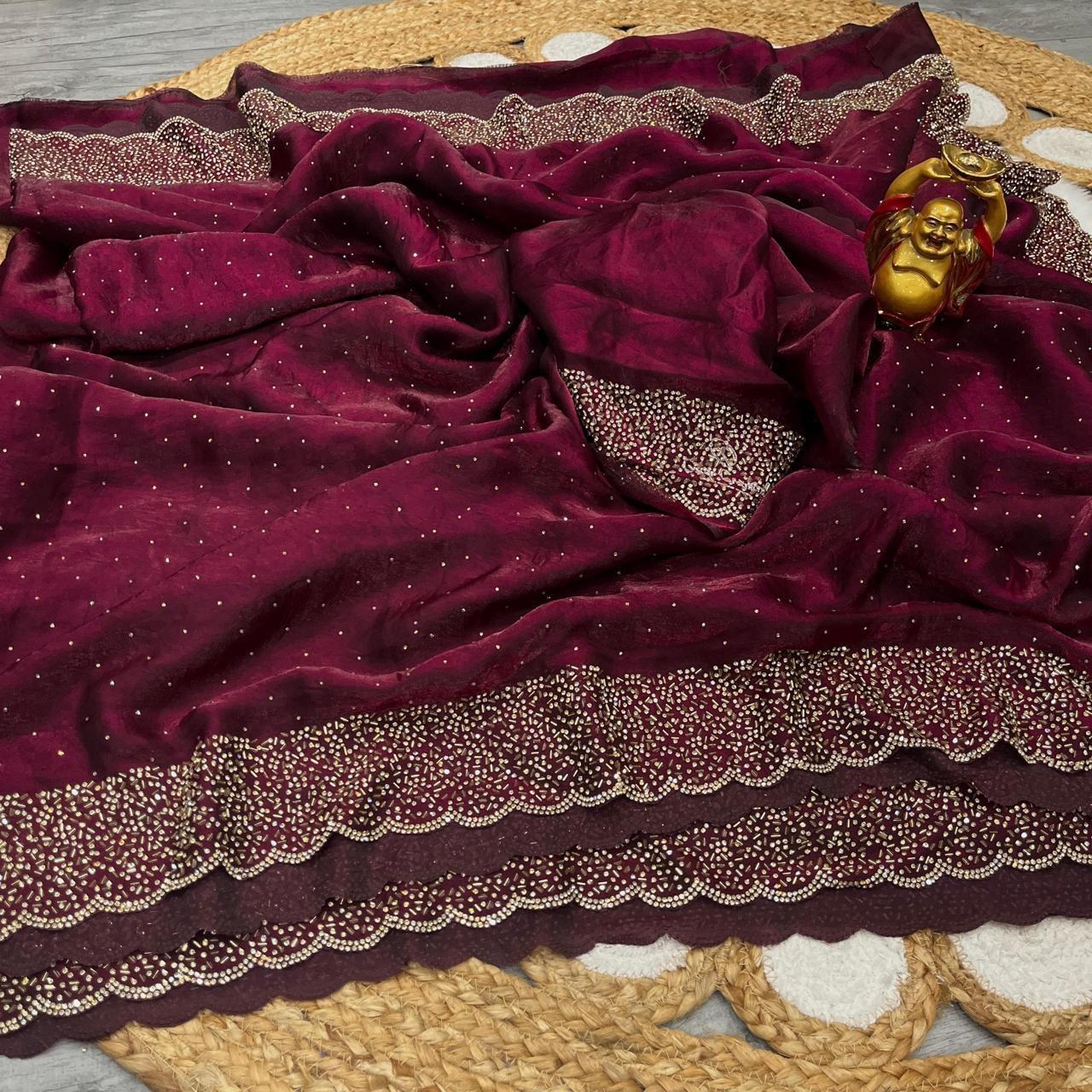 Beautifull Space Silk With Jarkhan Work Saree