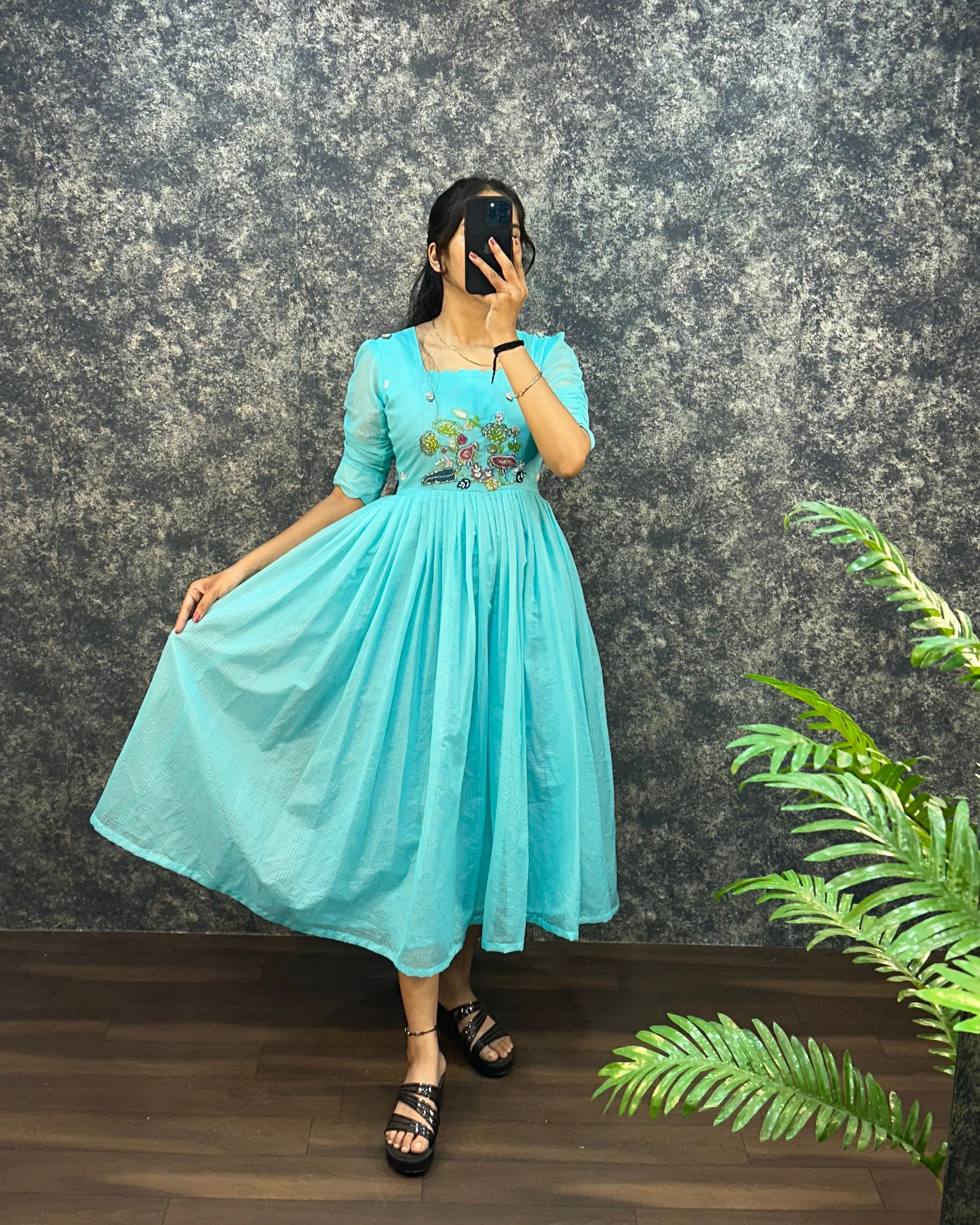 Pure Soft Kota Doriya Hand Work Gown