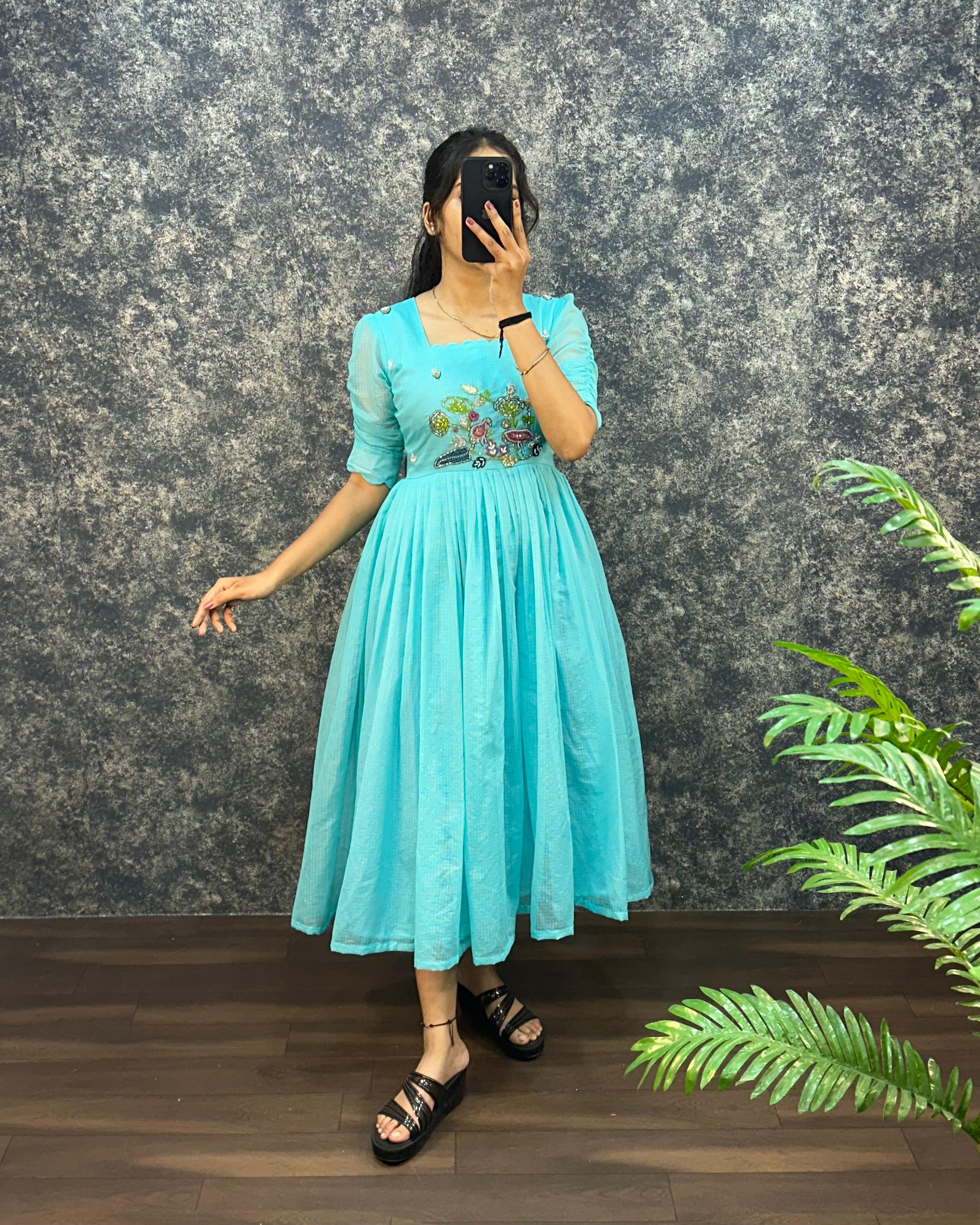 Pure Soft Kota Doriya Hand Work Gown