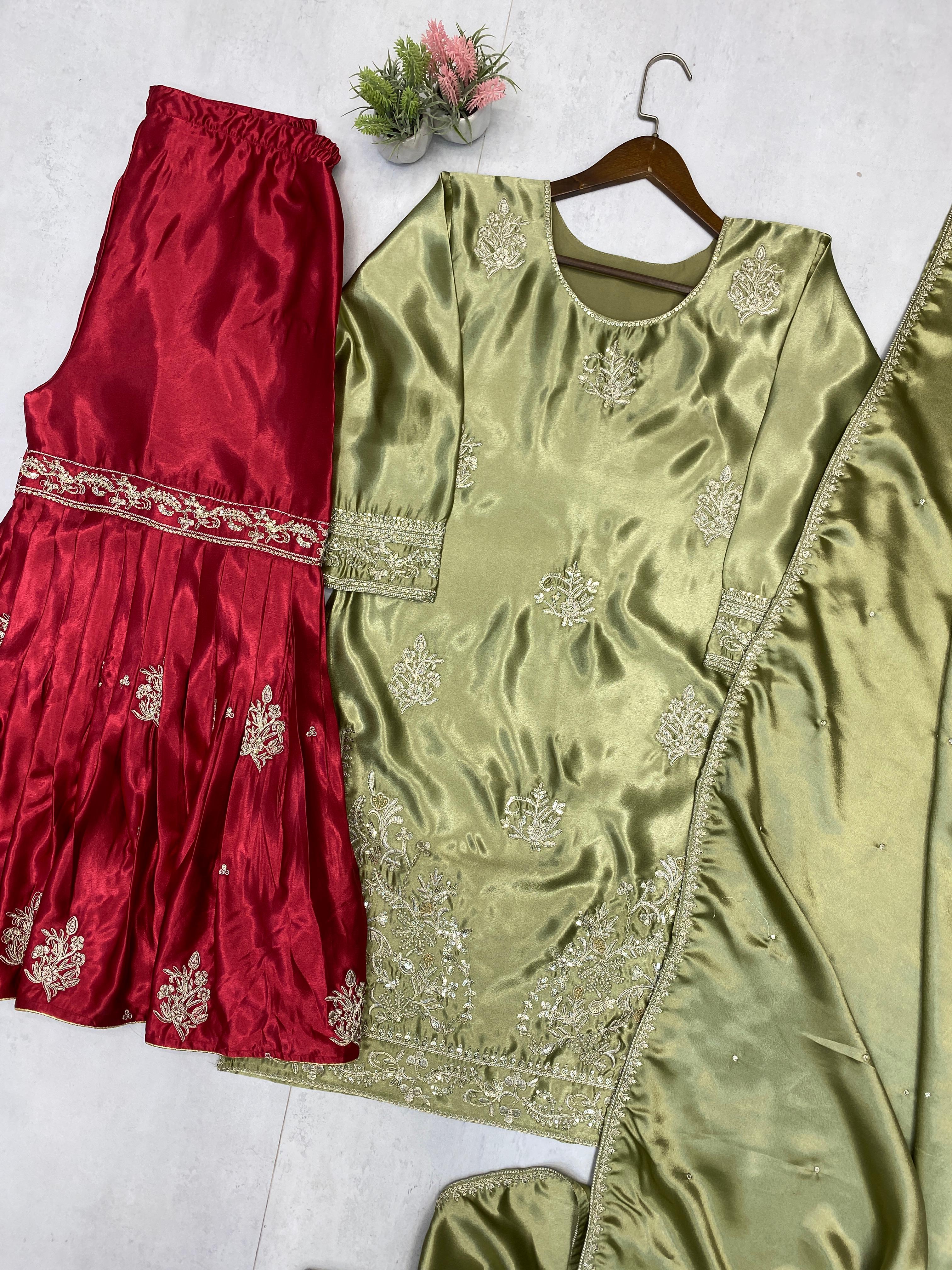New Embroidery Sequence Work Top Sharara Set