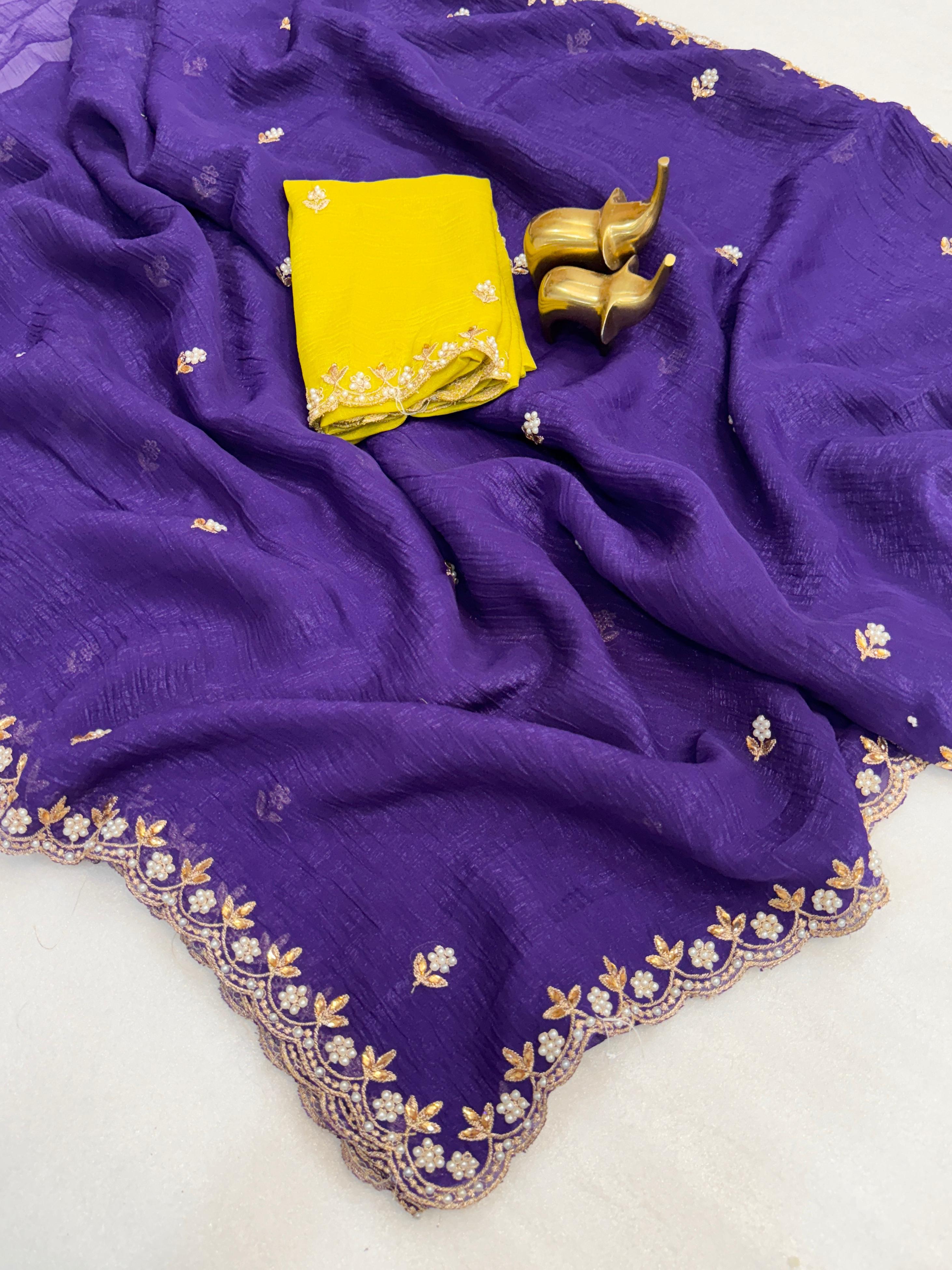 Satin Chiffon Candy Crush Silk With Embroidery Work Saree