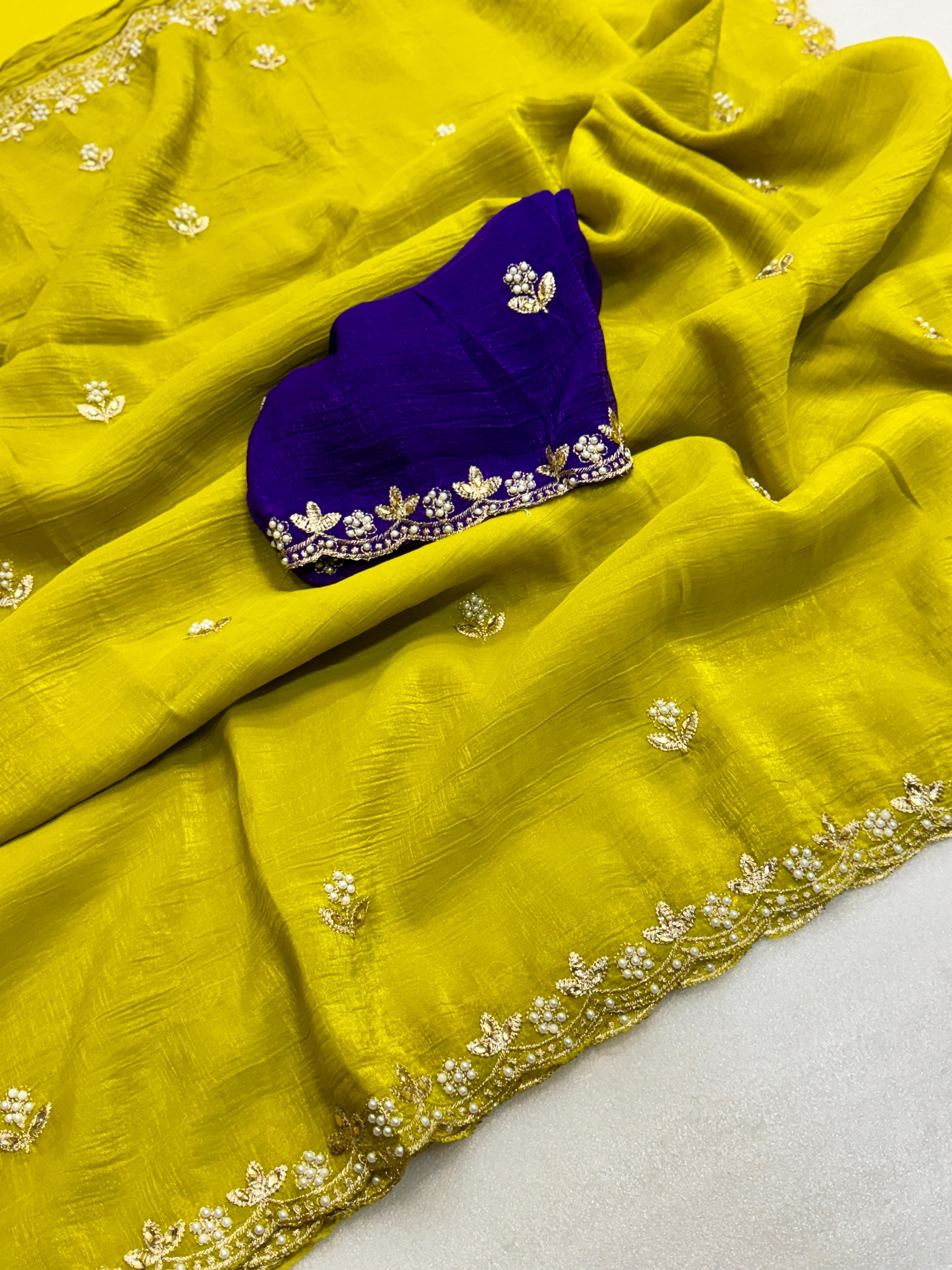 Satin Chiffon Candy Crush Silk With Embroidery Work Saree