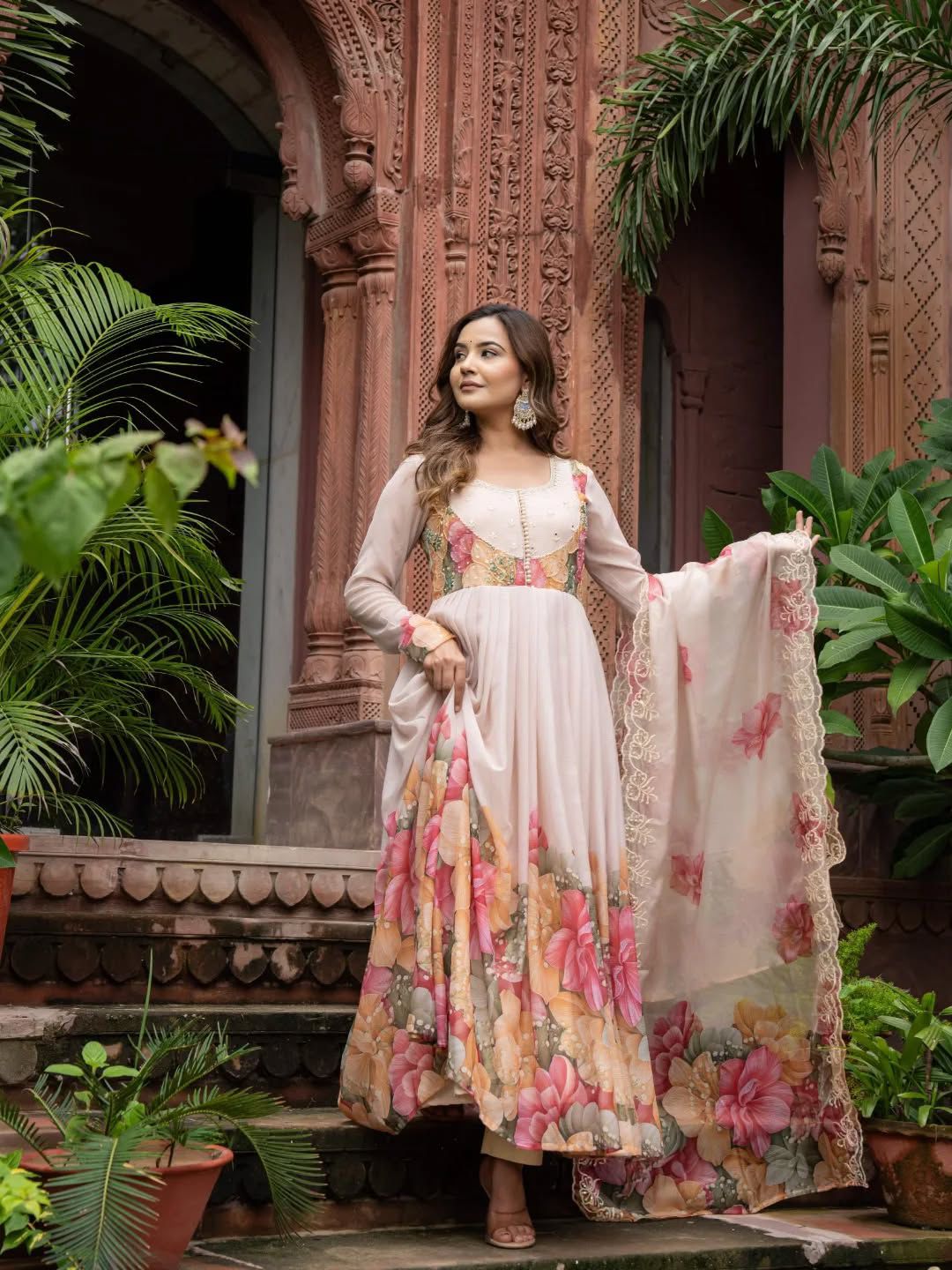 Beautifull Flower Work Georgette With Hand Work Gown