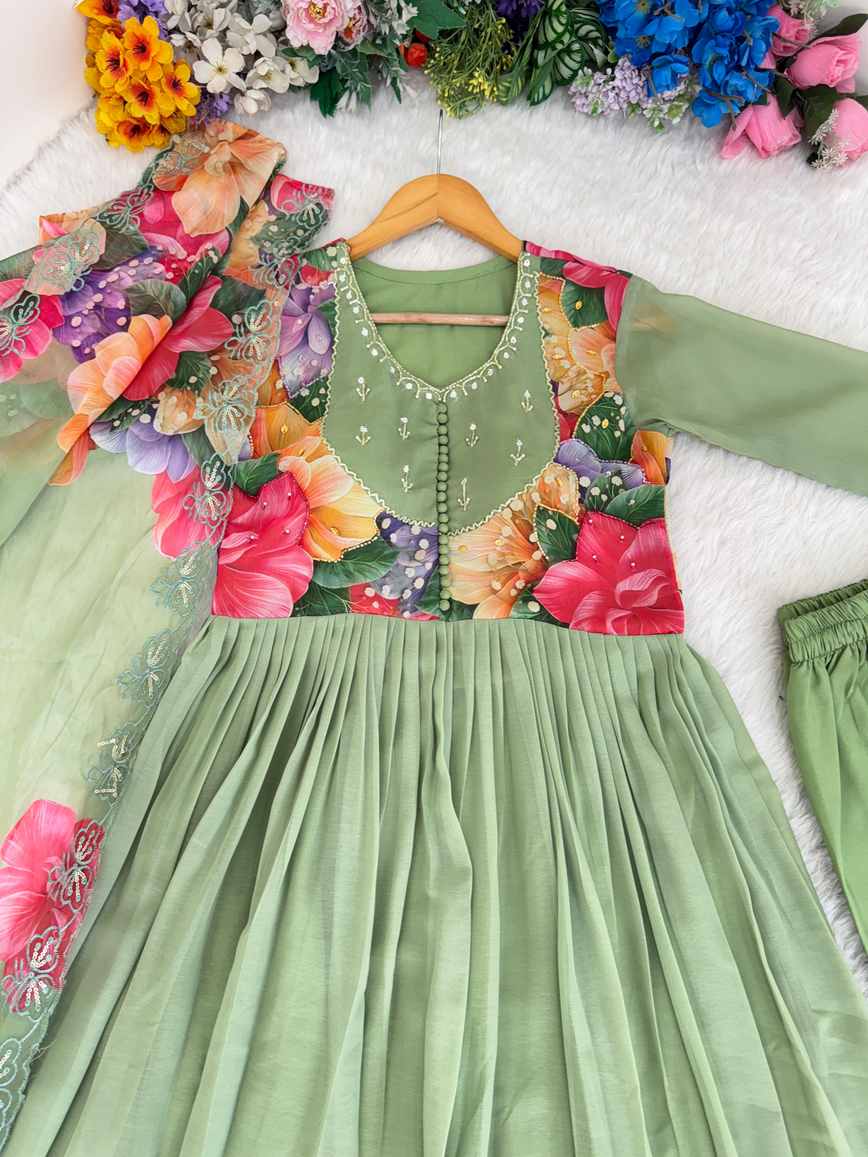 Beautifull Flower Work Georgette With Hand Work Gown