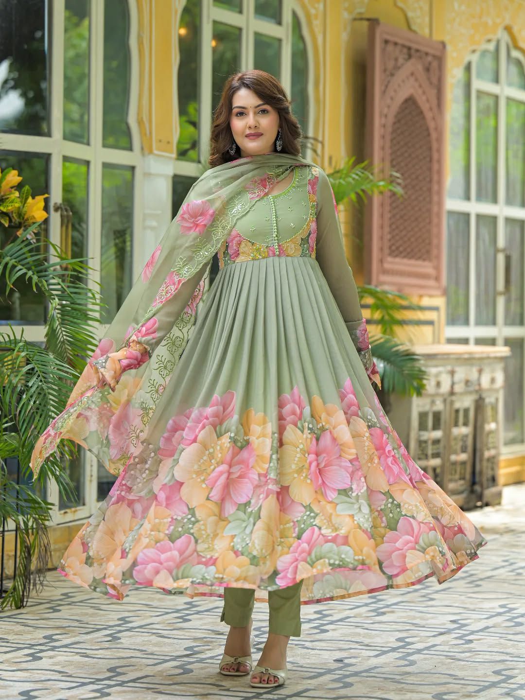 Beautifull Flower Work Georgette With Hand Work Gown