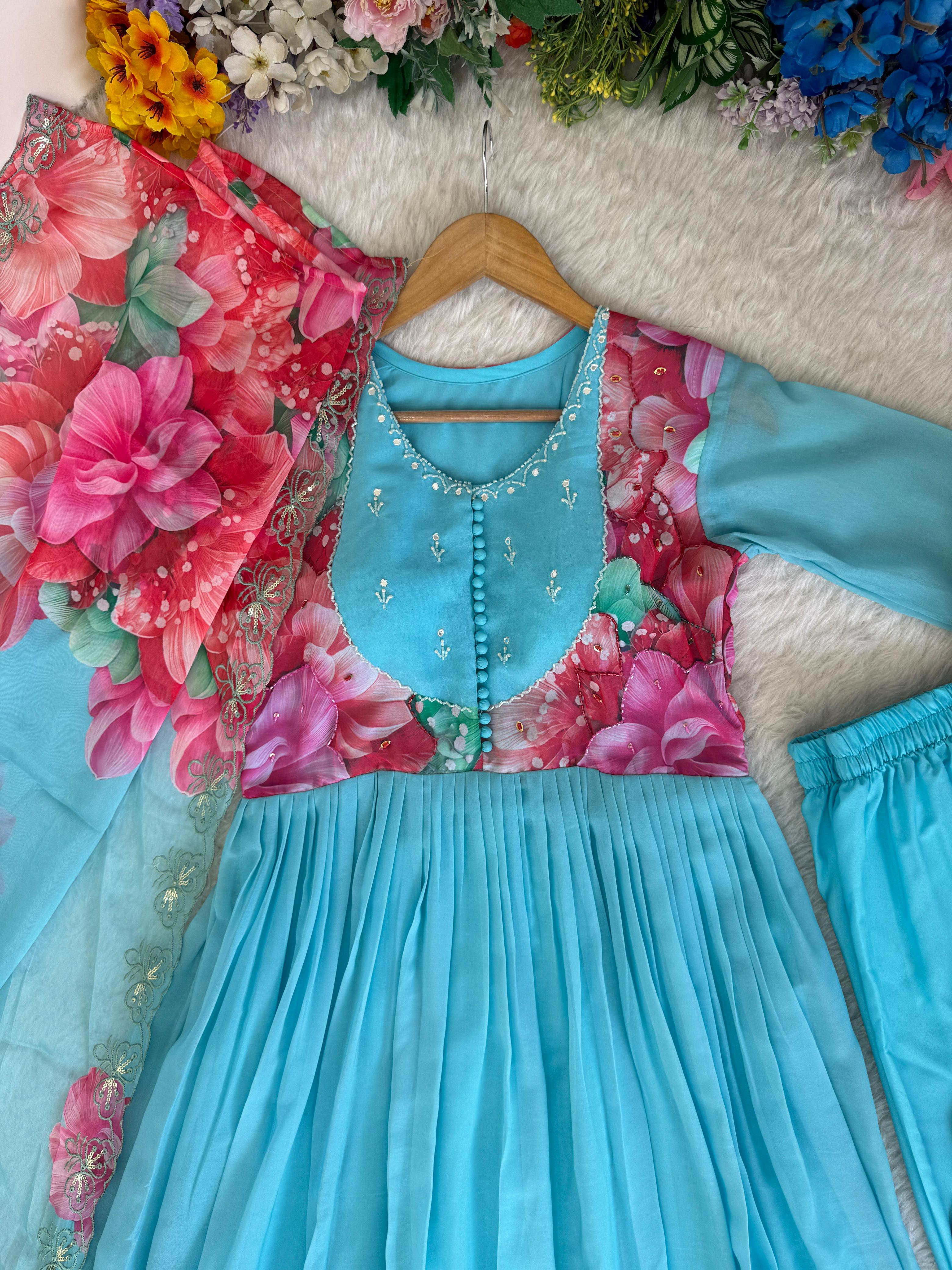 Beautifull Flower Work Georgette With Hand Work Gown