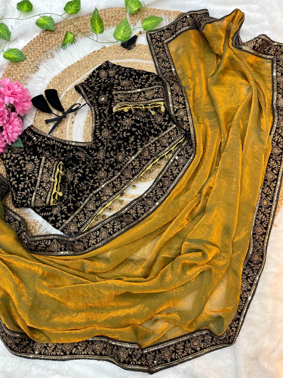 PURE SPACE SILK  SAREE WITH SEQUENCE EMBROIDERY WORK WITH STITCHED BLOUSE