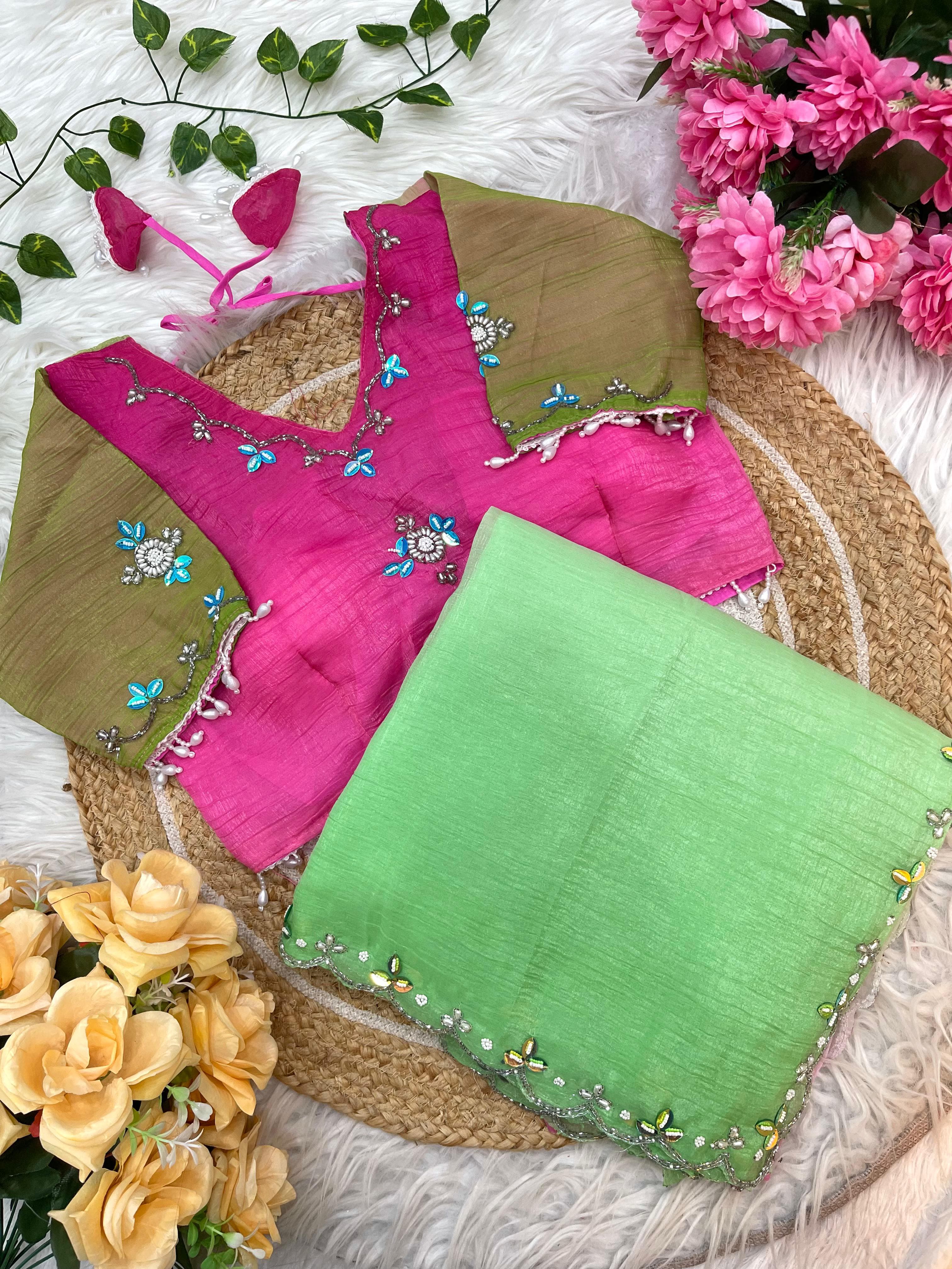 Pure Soft Crunchy Silk With Hand With Khatli Work Saree