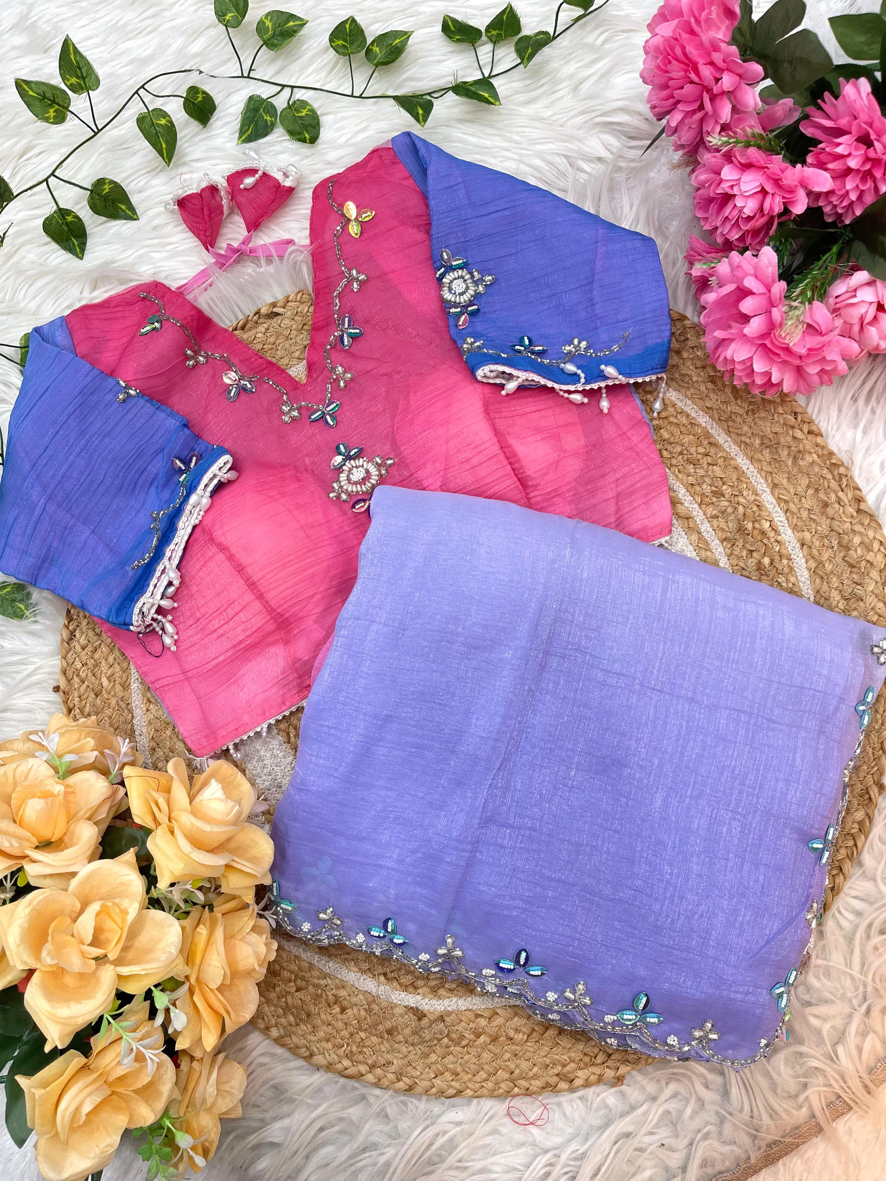 Pure Soft Crunchy Silk With Hand With Khatli Work Saree