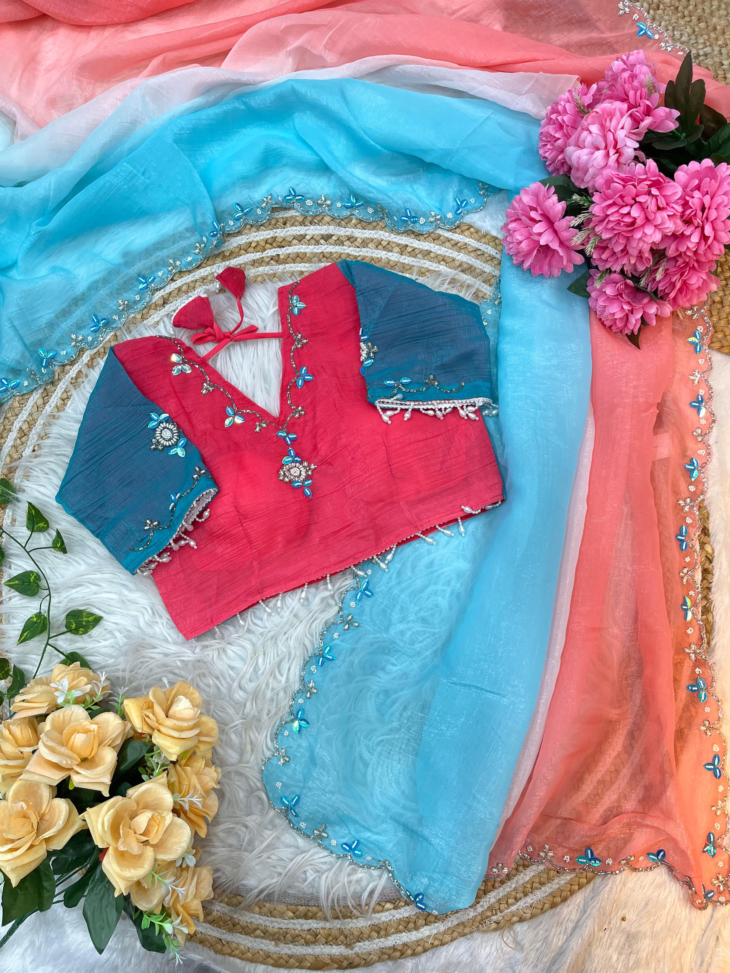 Pure Soft Crunchy Silk With Hand With Khatli Work Saree