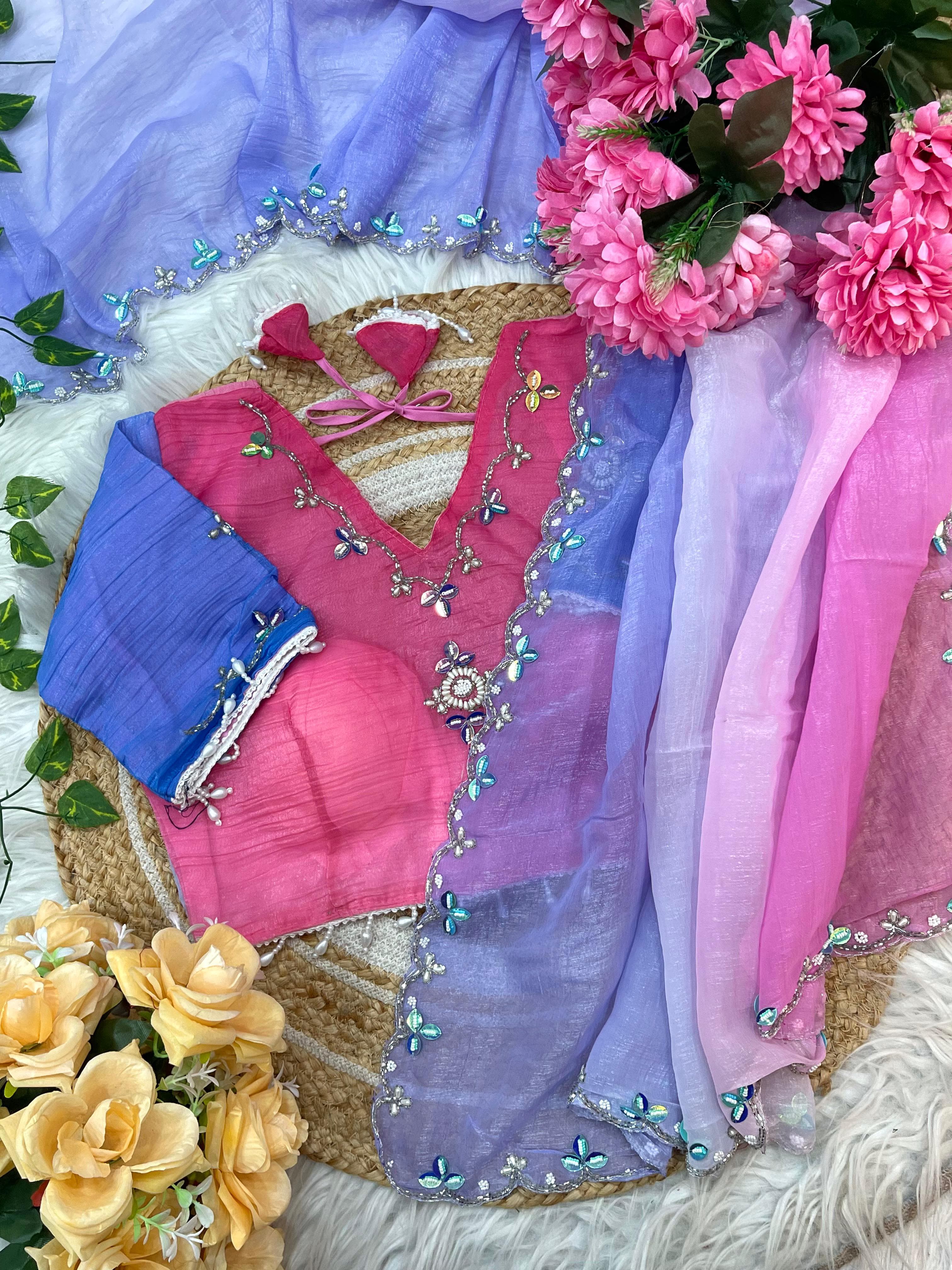 Pure Soft Crunchy Silk With Hand With Khatli Work Saree