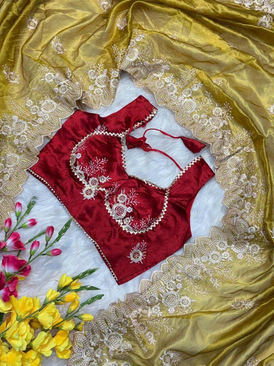 New Rich Look Tissue Organza With Embroidery Work Saree