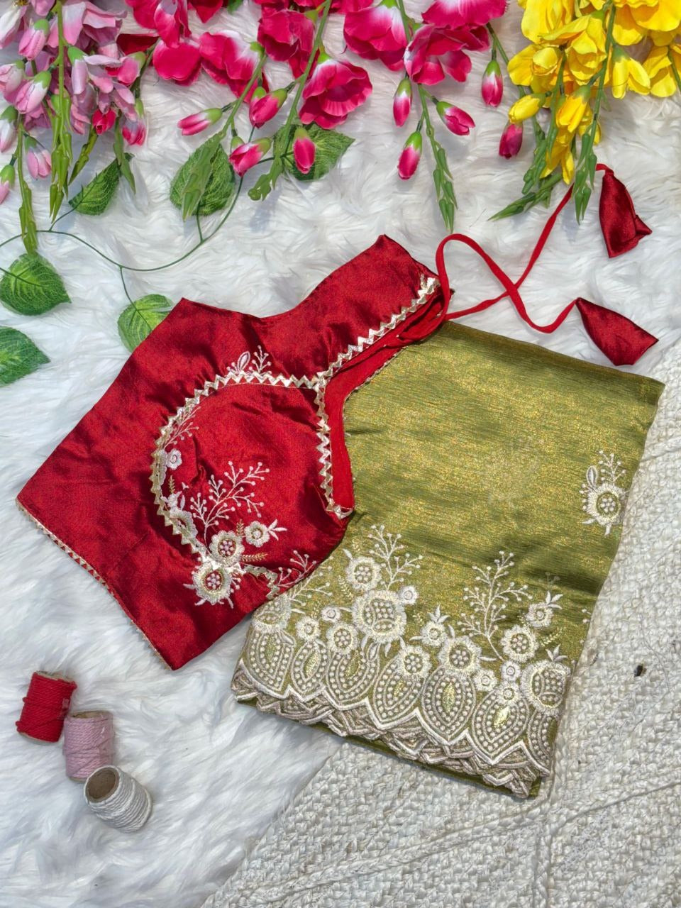 New Rich Look Tissue Organza With Embroidery Work Saree