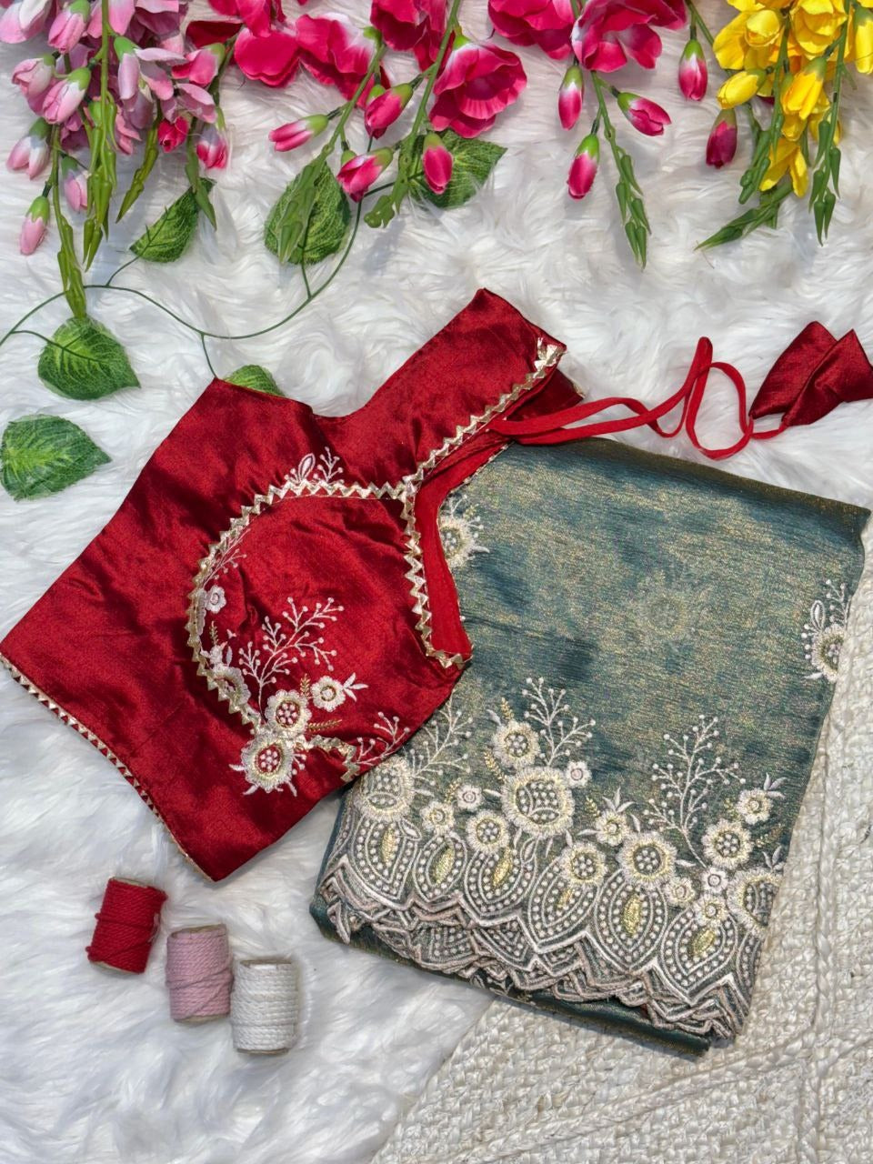 New Rich Look Tissue Organza With Embroidery Work Saree