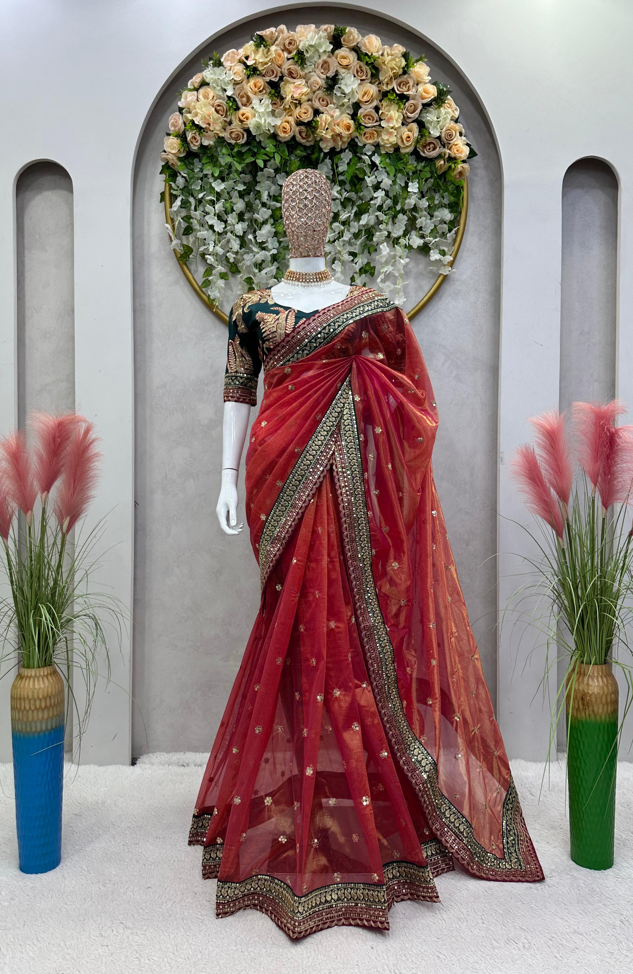 Designer Thred With Sequence Work Saree With Heavy Blouse