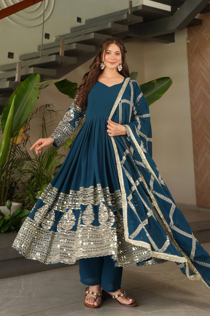 Faux Georgette with Padded Fabric in Gown
