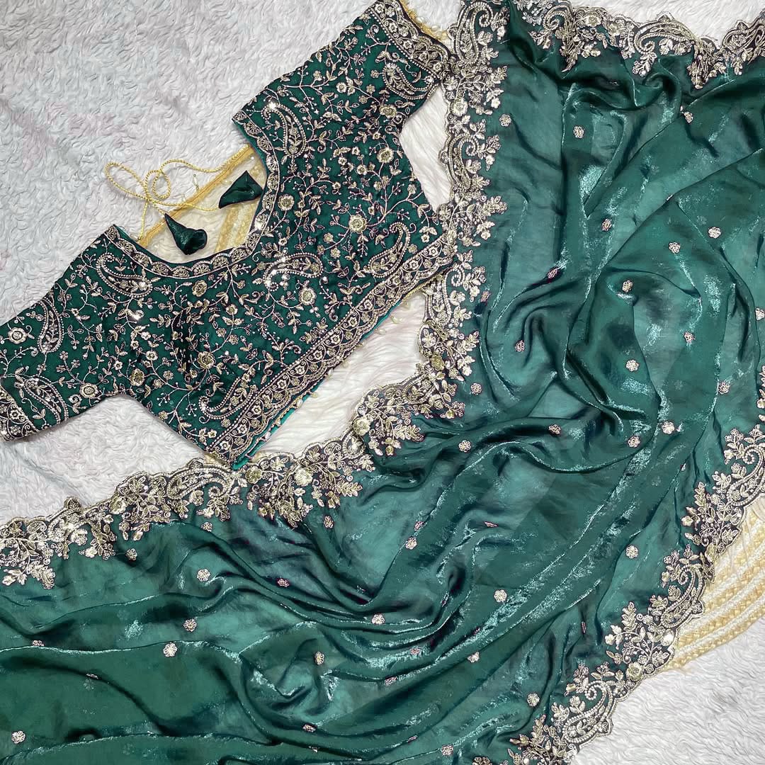 Pure soft fendy sartin silk Fabric in Saree