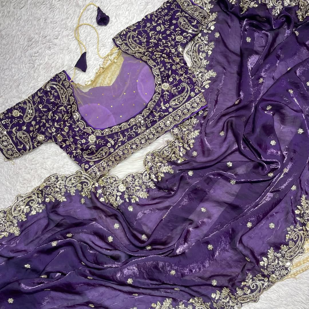 Pure soft fendy sartin silk Fabric in Saree