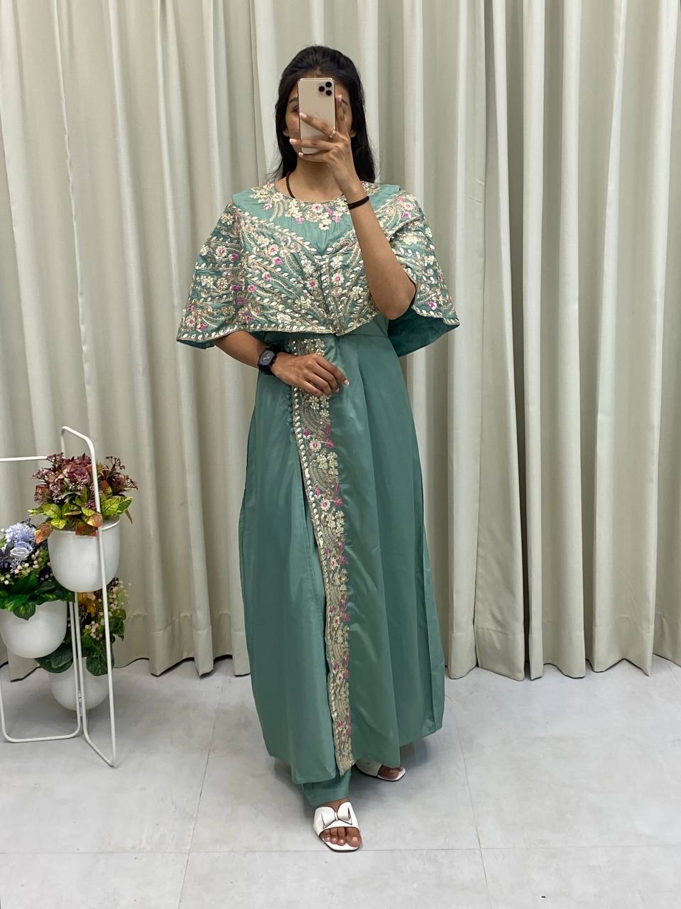 Cording Sequance Embroidery Work With Foil Paper Work in Top
