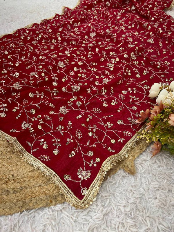 Embroidery Sequnce Work With Lace Border in Saree