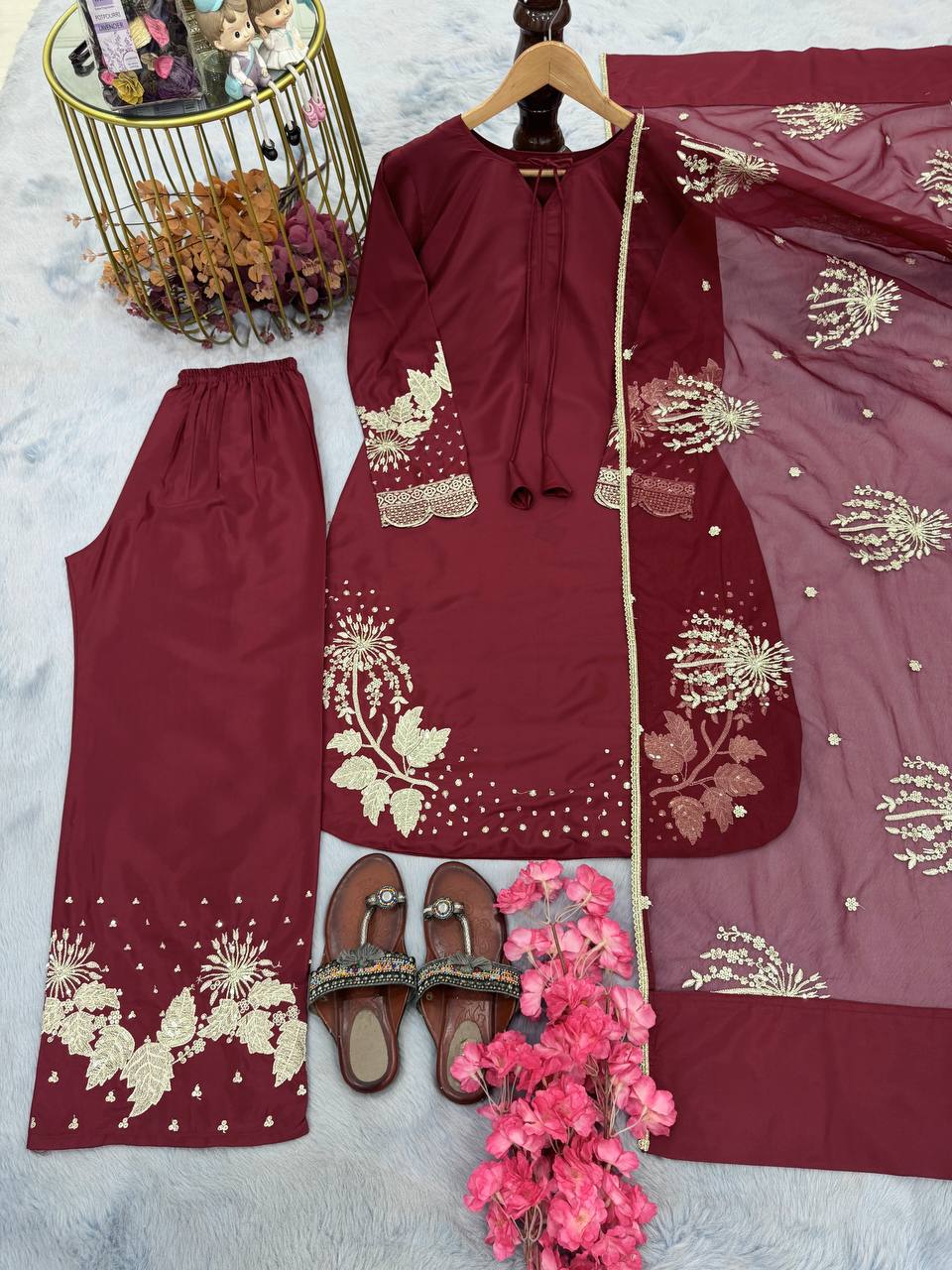 Embroidery 5 mm Sequence Work With Sleeves With Tassels Work in Top