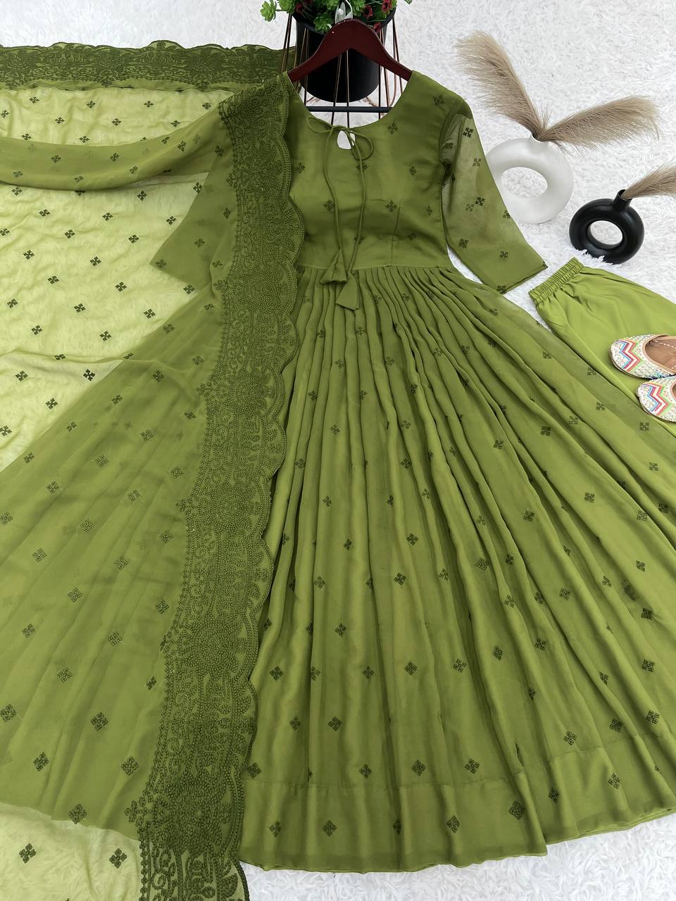 Embroidery Work With Fancy Full Sleeve In Gown