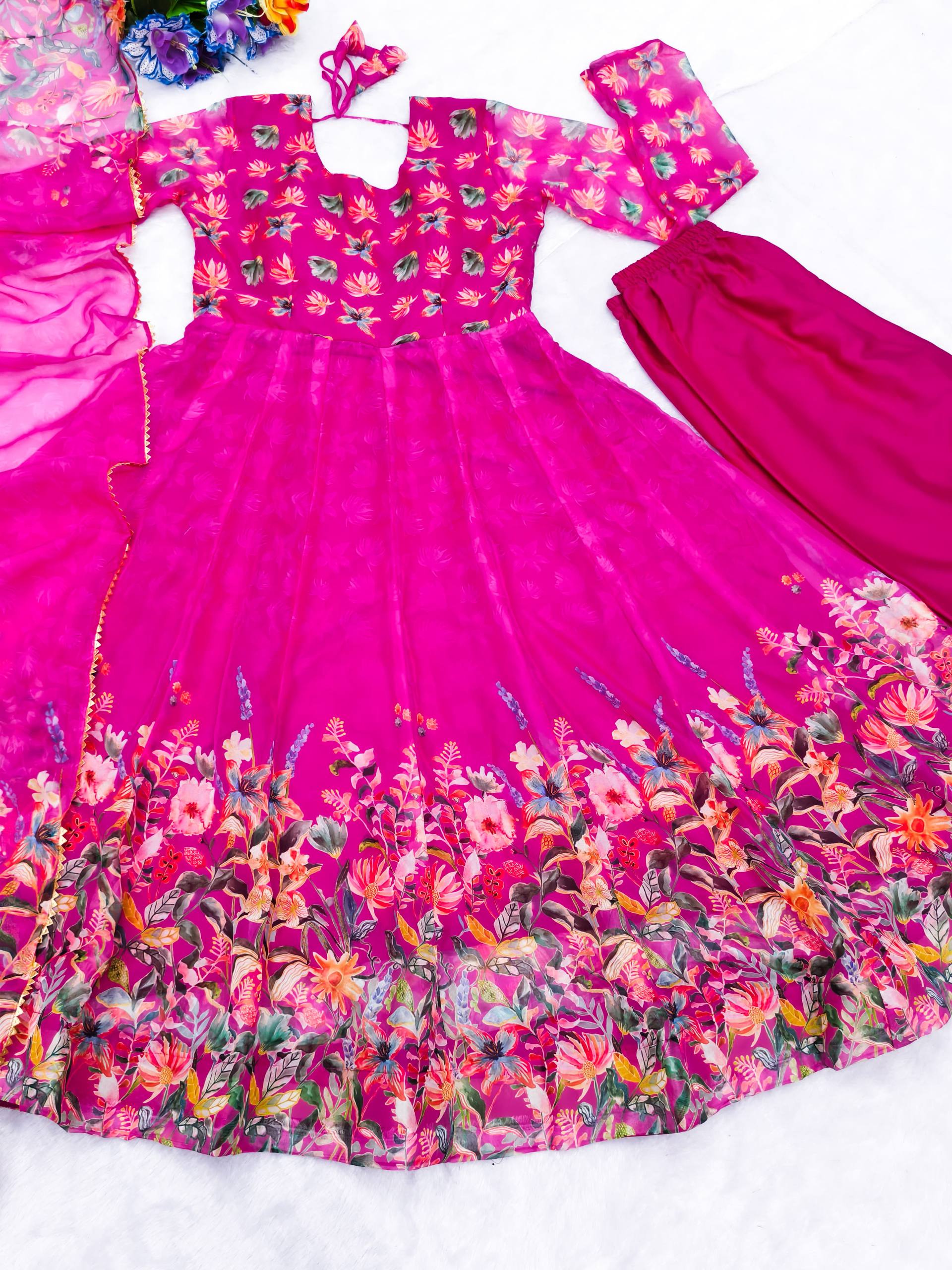 Heavy Pure Tebby Froral Printed Fabric in Anarkali