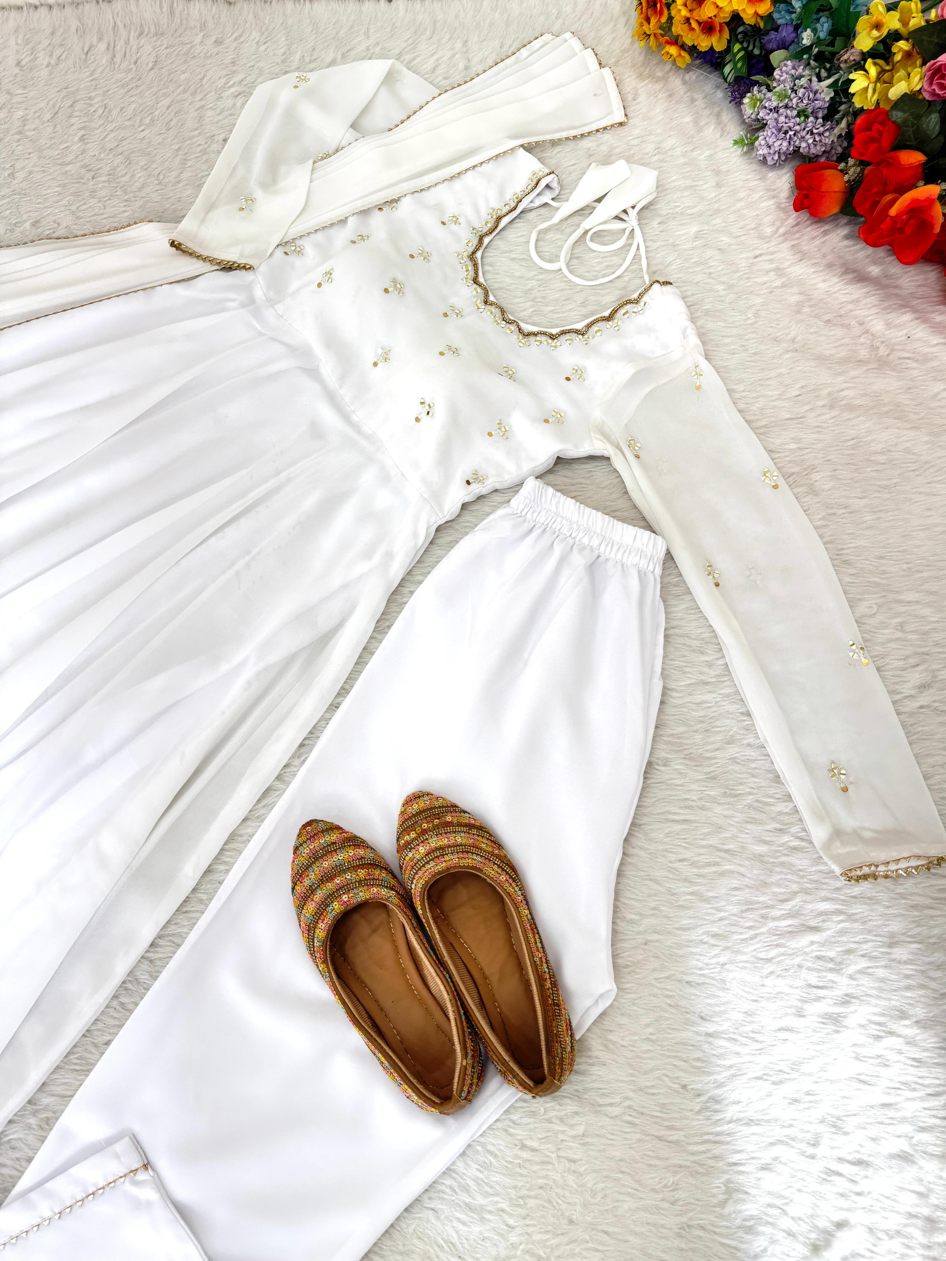 Hand Mirror Embroidery, Full Sleeve Embroidery unique trending  Gown
