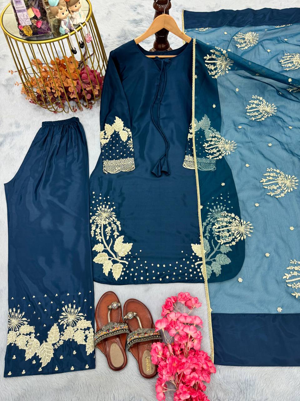 Embroidery 5 mm Sequence Work With Sleeves With Tassels Work in Top