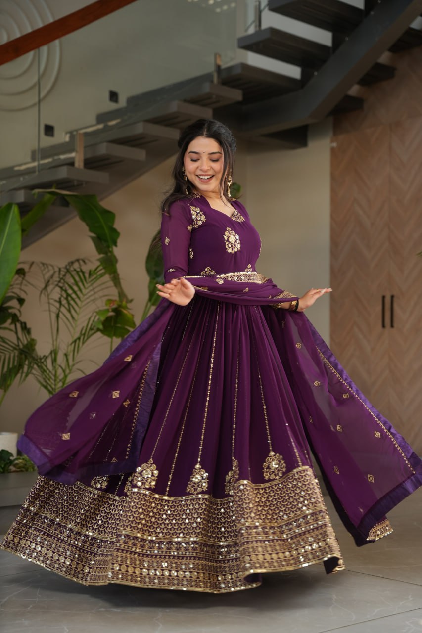 Faux Blooming Zari & Sequins Work Gown