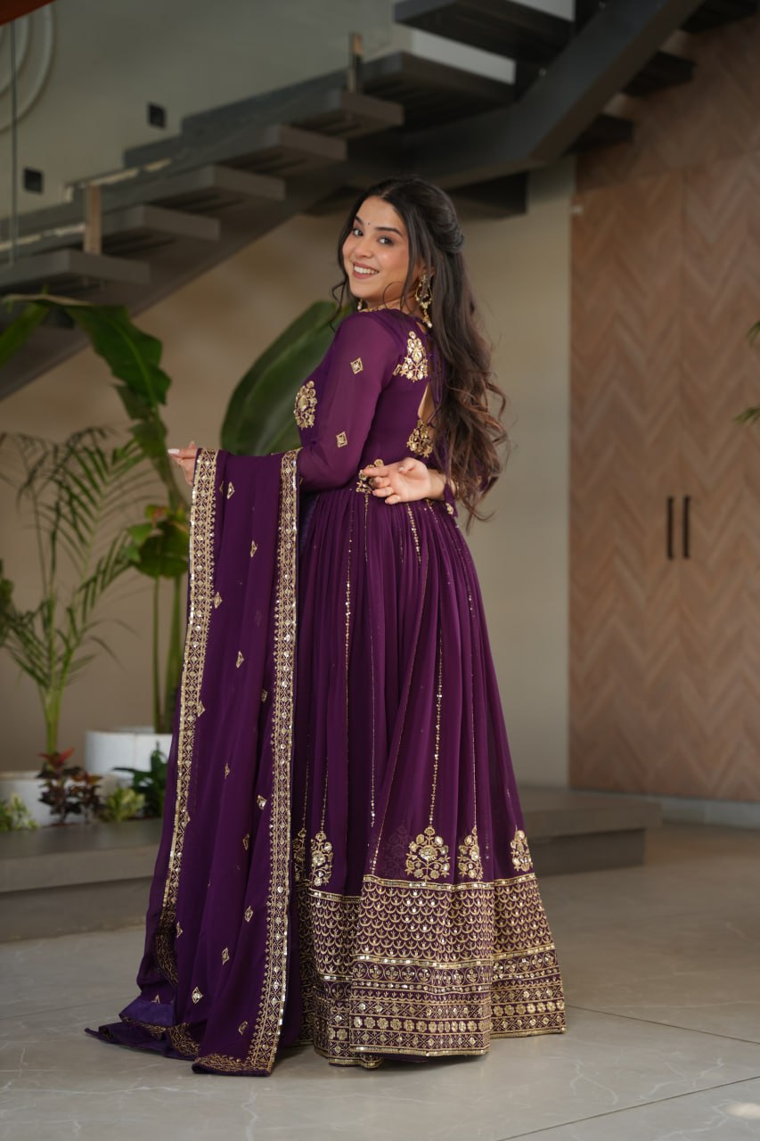 Faux Blooming Zari & Sequins Work Gown