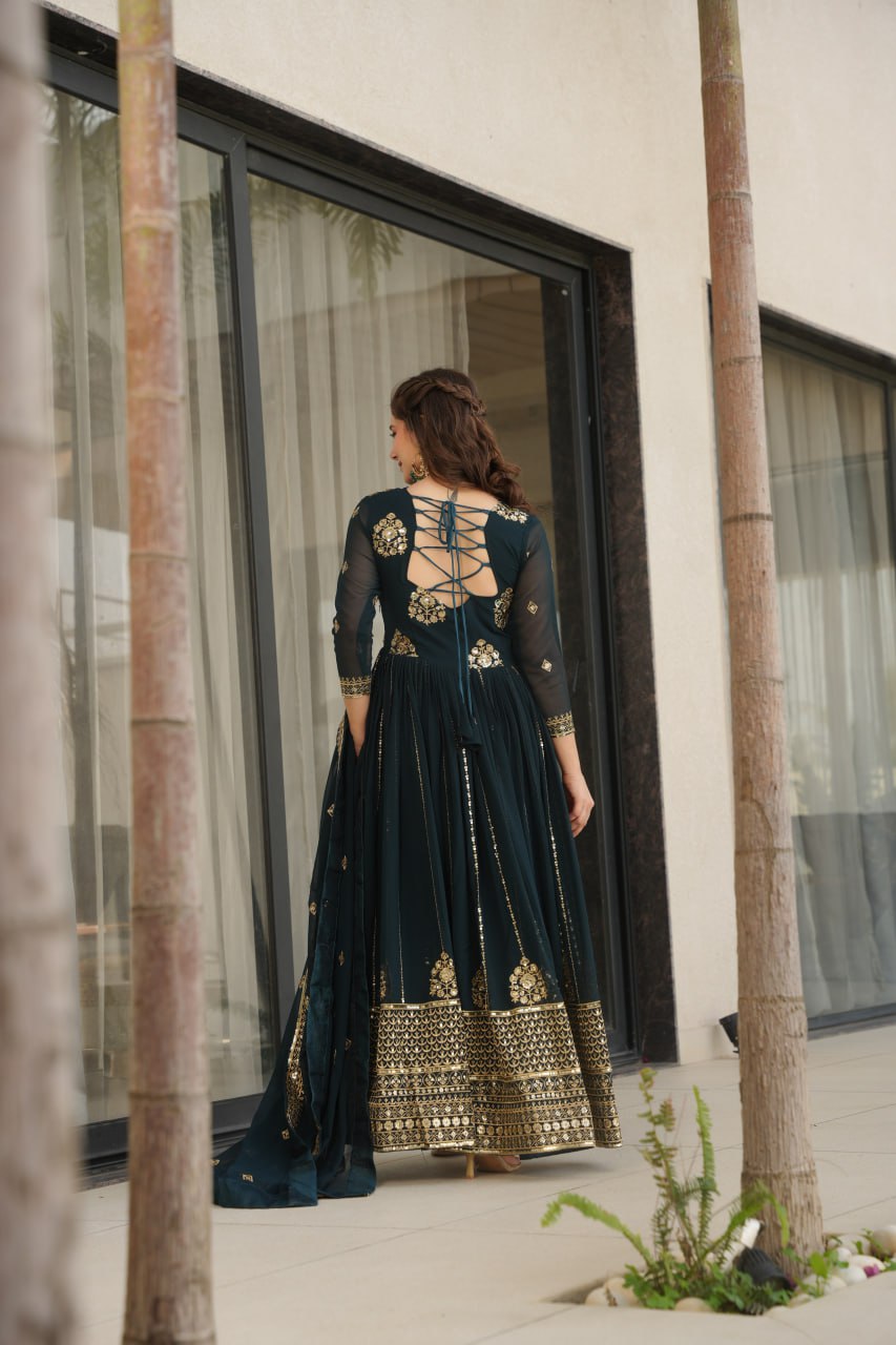 Faux Blooming Zari & Sequins Work Gown