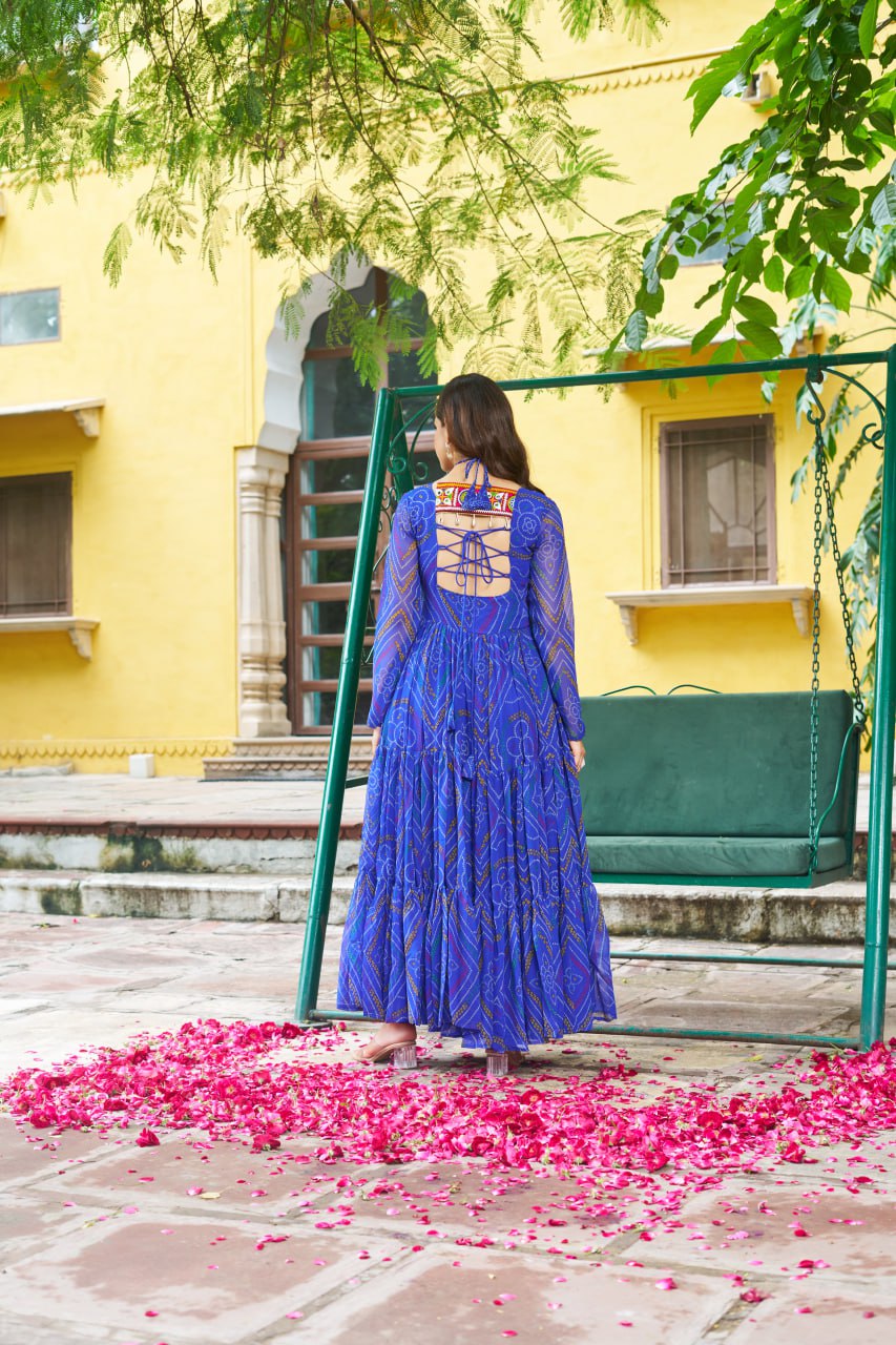 Navratri Special Bandhani Print Kutchi Work Georgette Gown