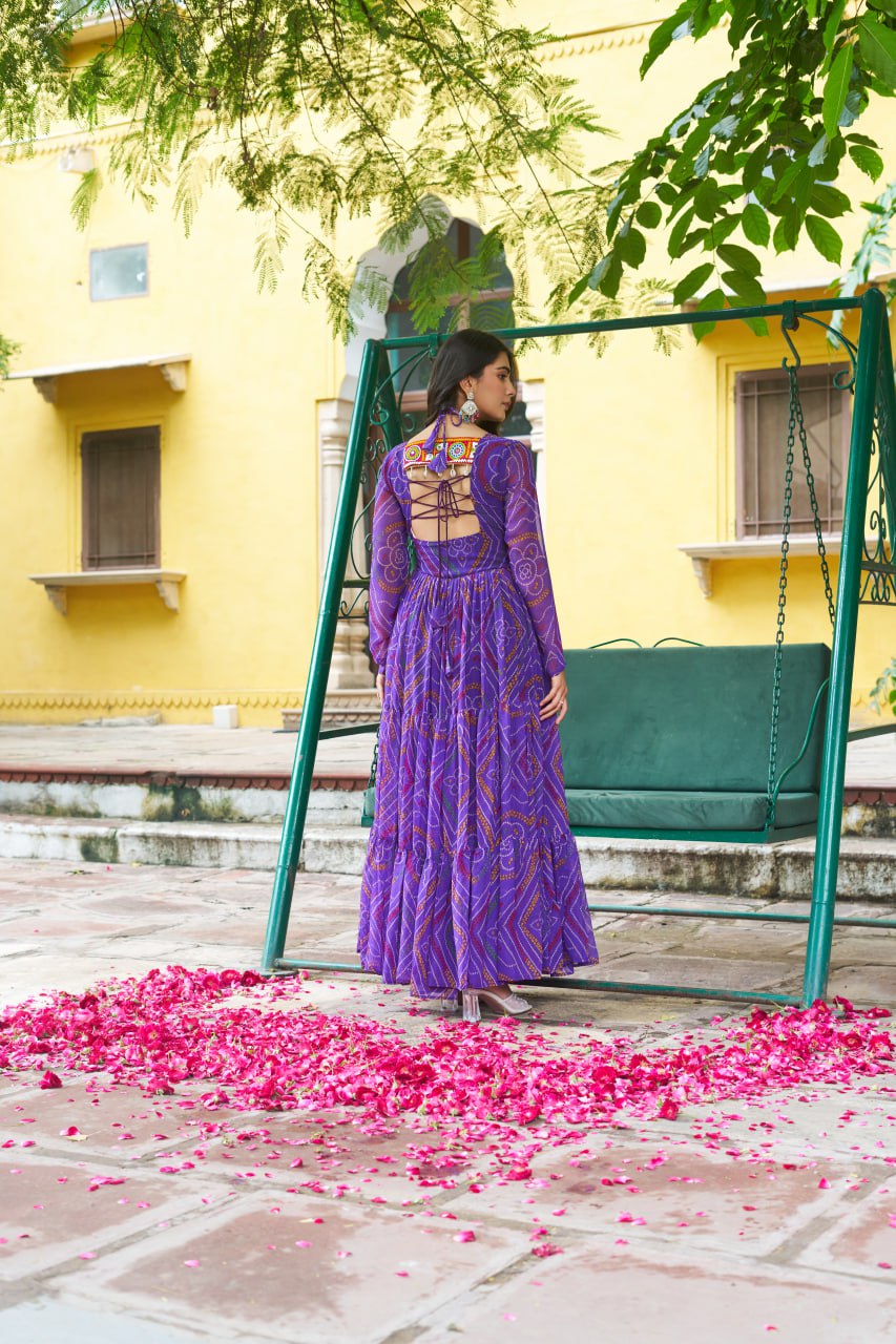 Navratri Special Bandhani Print Kutchi Work Georgette Gown