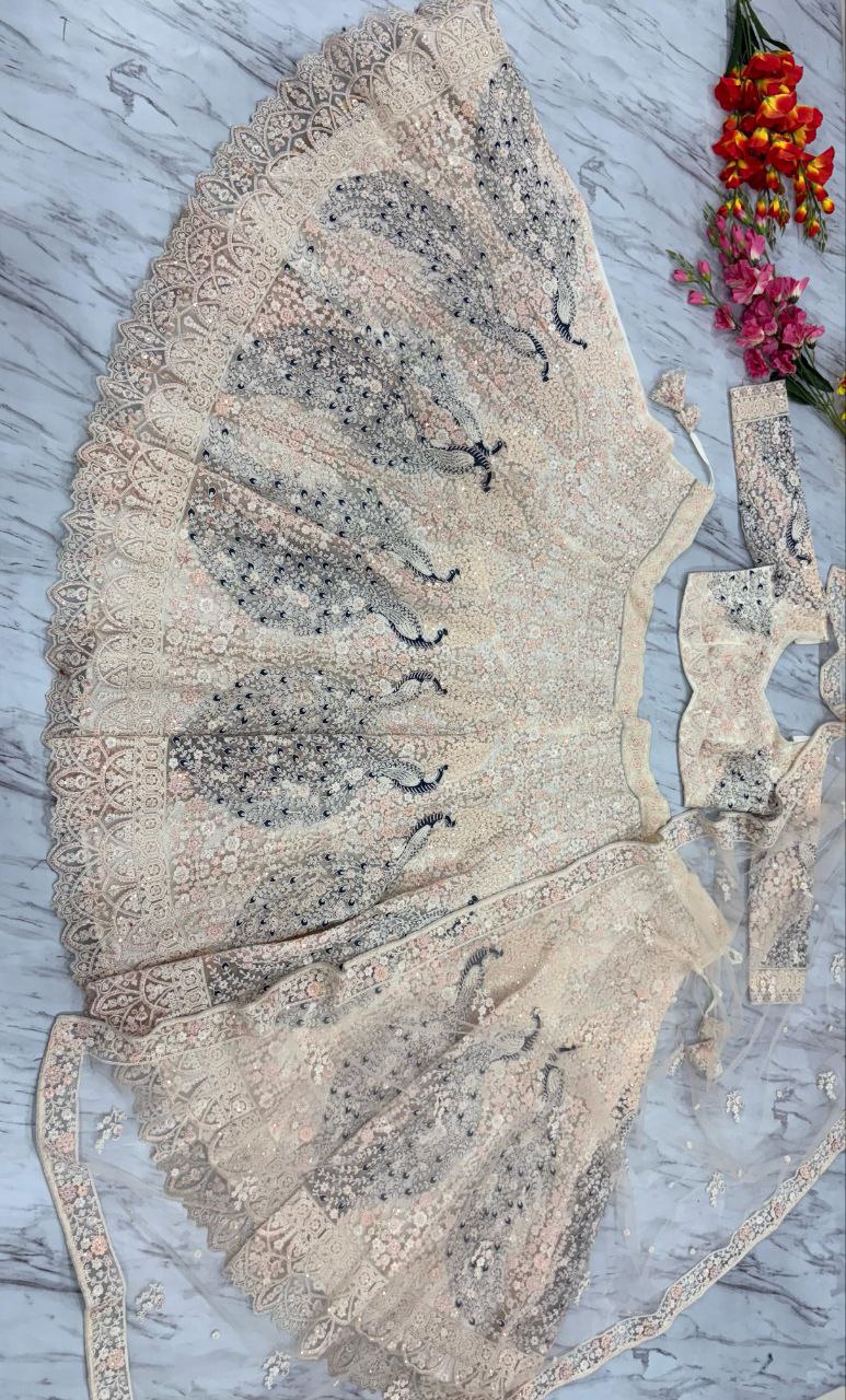 Premium Soft Butterfly Net Lehenga Embellished With Beautiful Multy Thread Embroidery Work