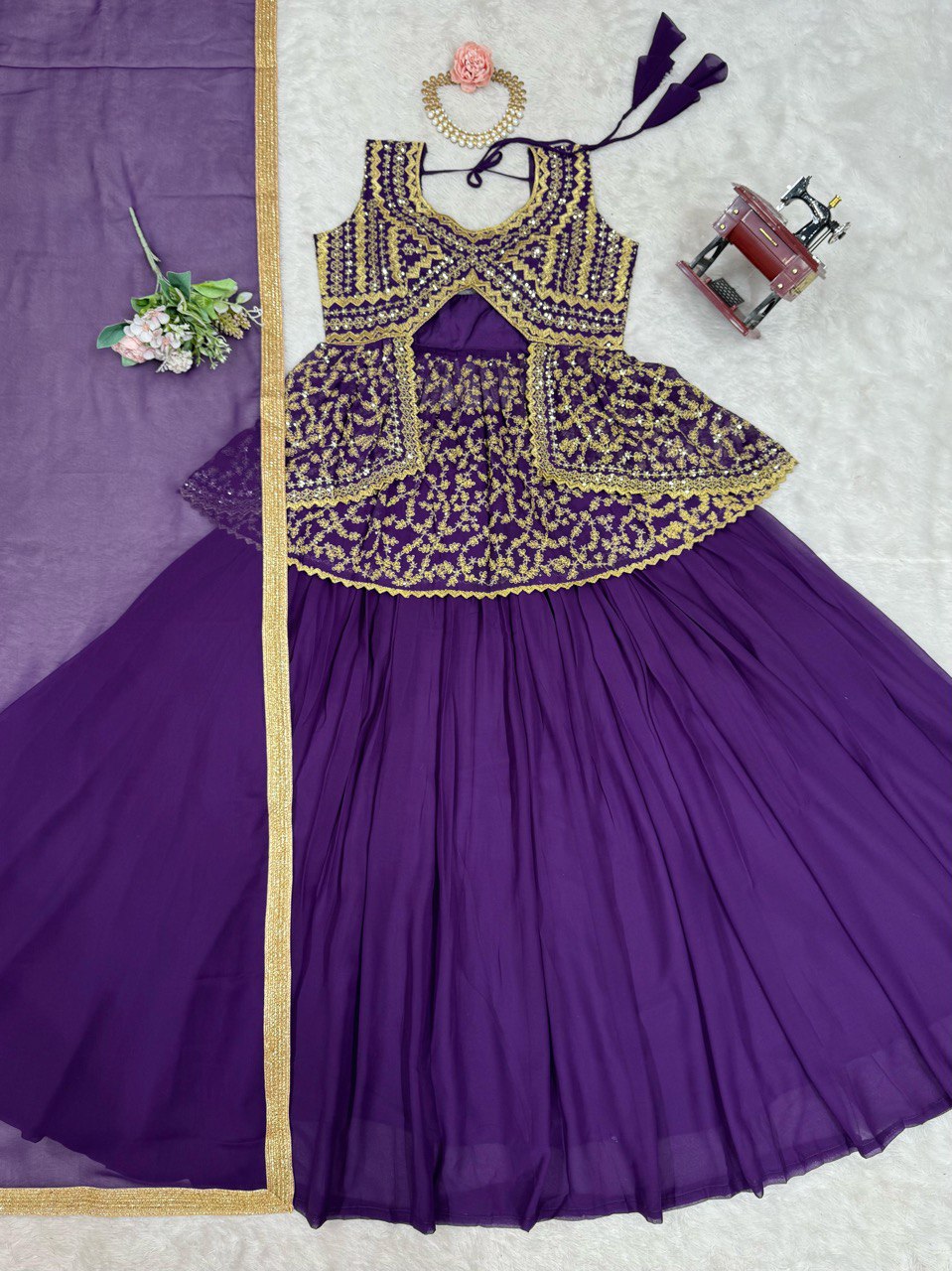 New Look Fox Georgette Micro Inner With Semi Stitch Lehenga