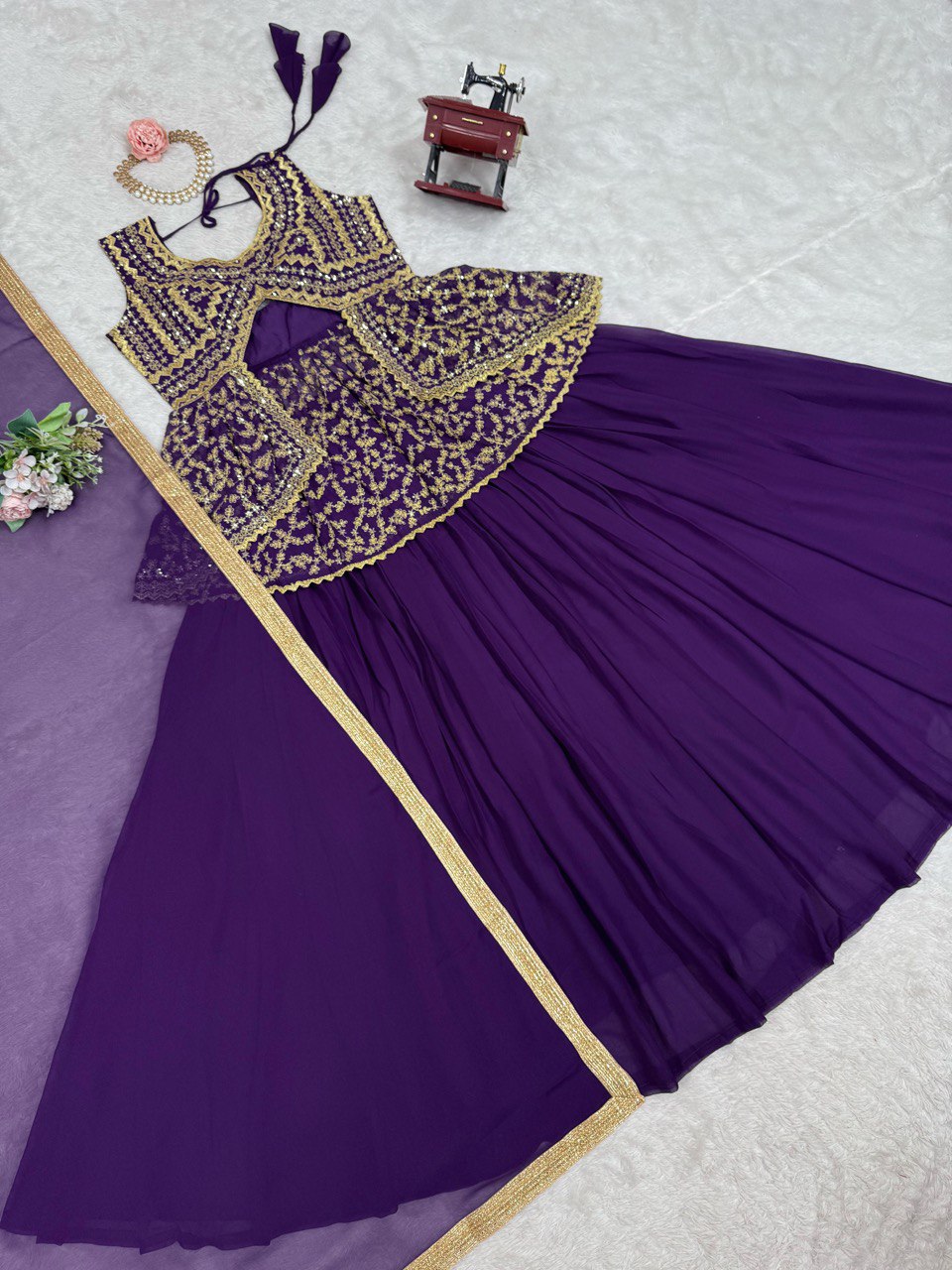 New Look Fox Georgette Micro Inner With Semi Stitch Lehenga