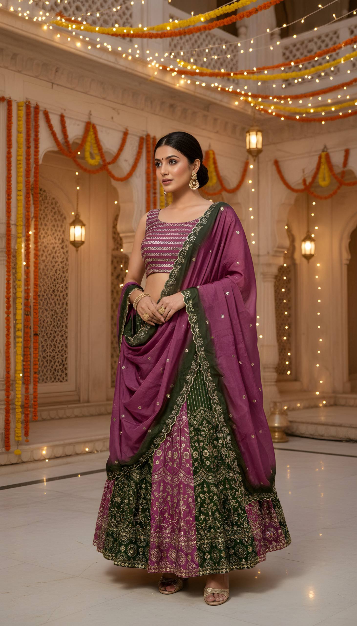 Chinon Fabric With Sequience Embroidery Work Lehenga
