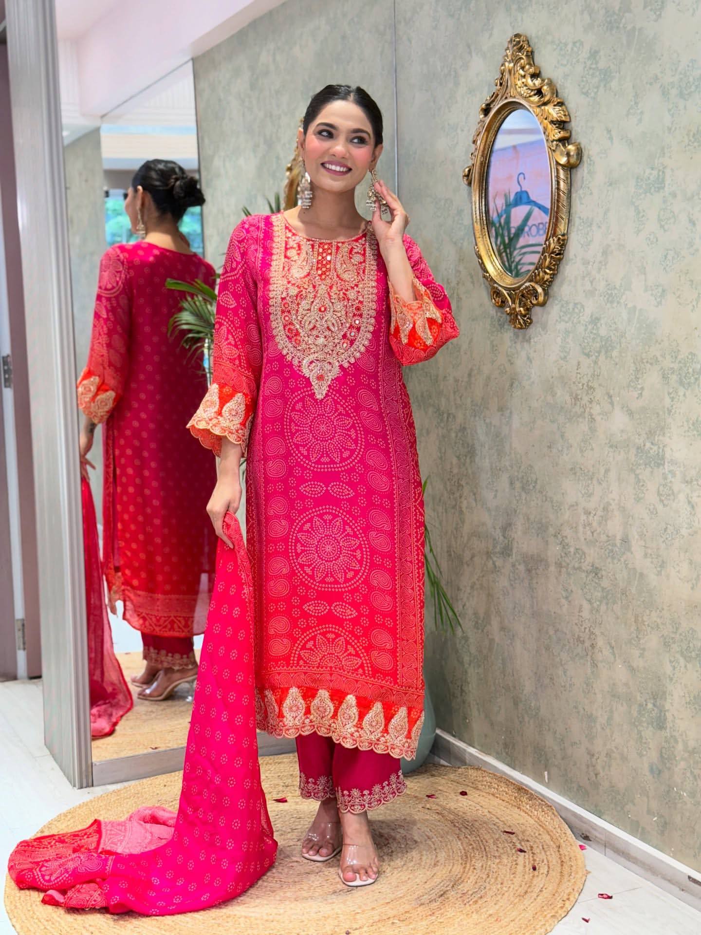 Pink Color Natural Crep Embroidery Wotk Top Pent