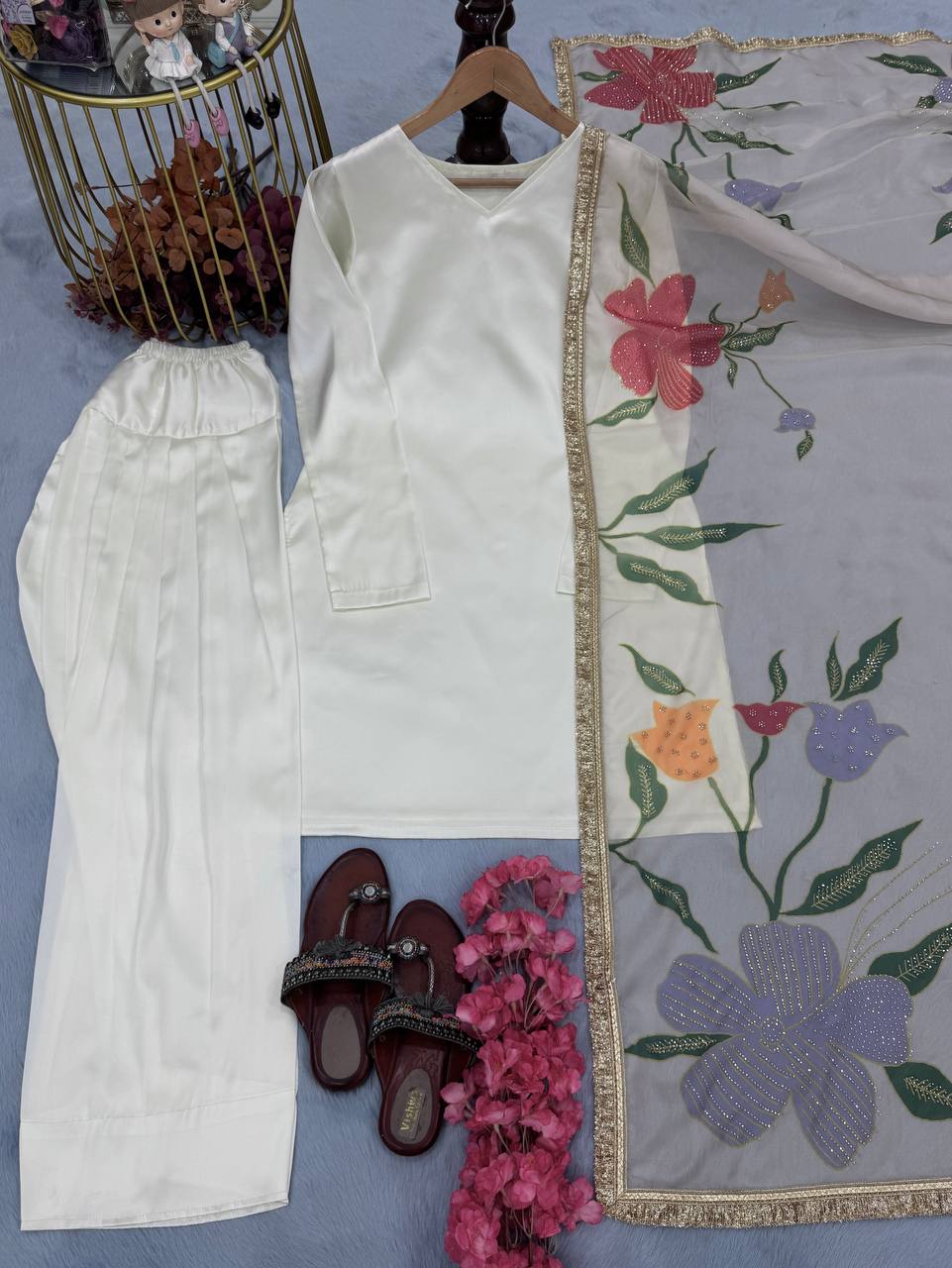 White Color Japan Silk Micro Cotton Top Plazzo