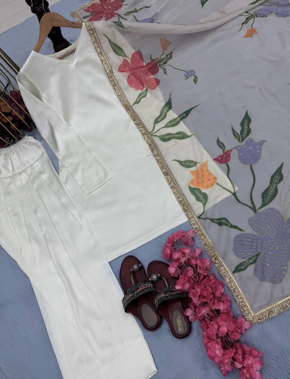 White Color Japan Silk Micro Cotton Top Plazzo