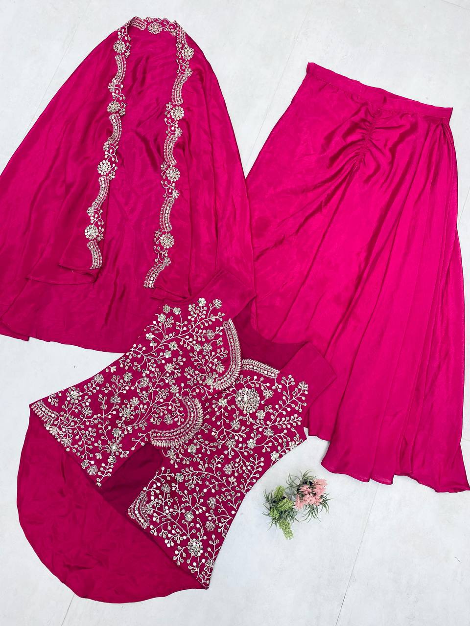Chinon Sequence Embroidery Work Blouse Skirt