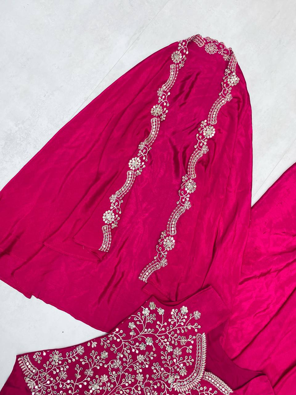 Chinon Sequence Embroidery Work Blouse Skirt