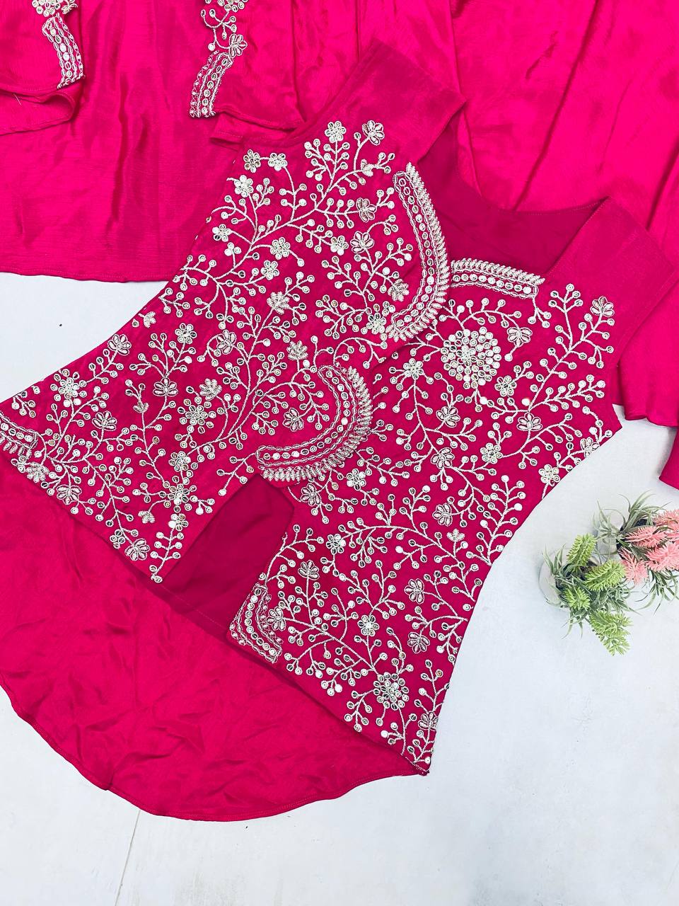 Chinon Sequence Embroidery Work Blouse Skirt