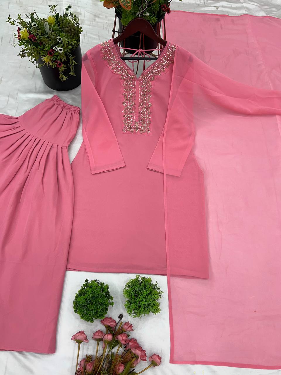Faux Geeorgette Embroidery Work Top Farshi