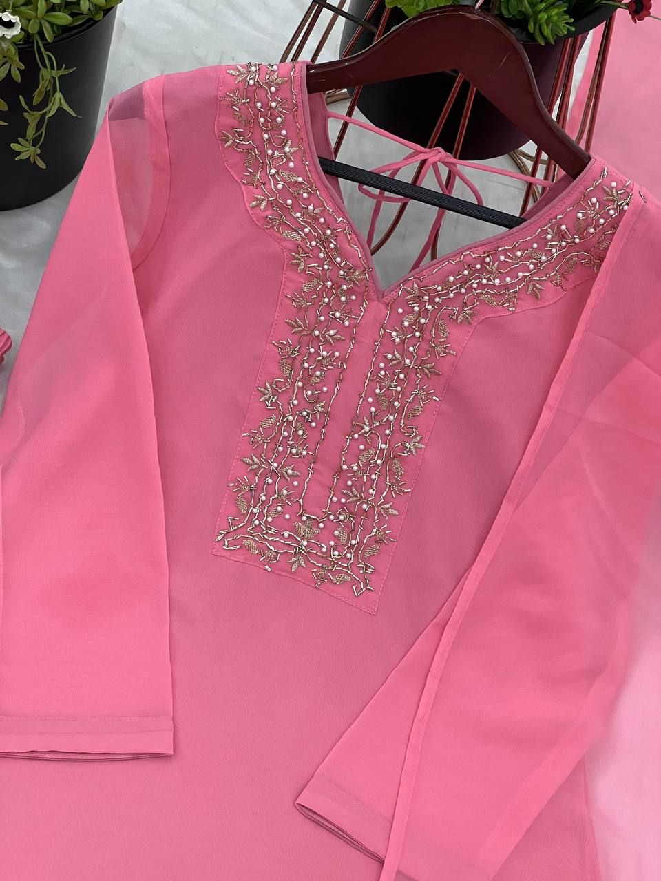 Faux Geeorgette Embroidery Work Top Farshi
